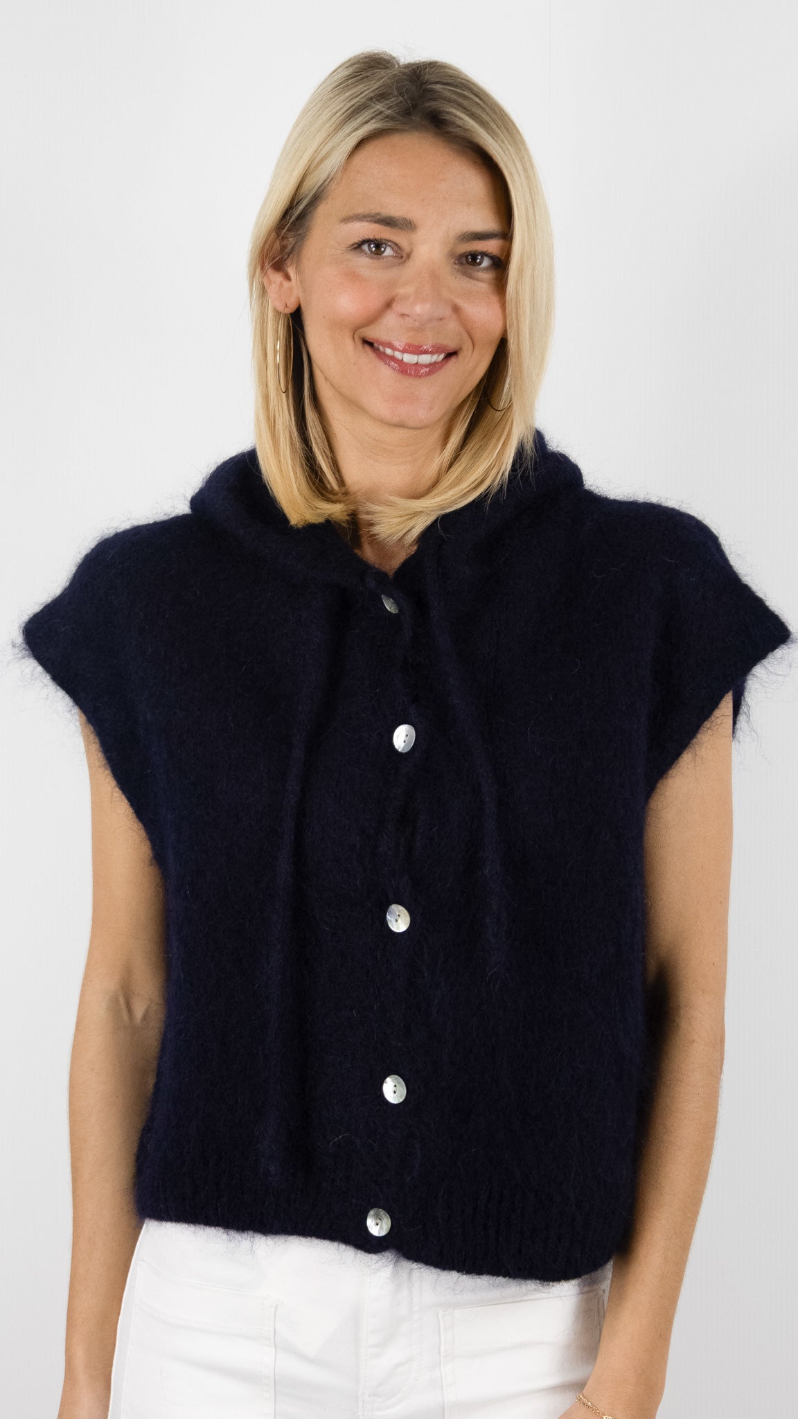 Gilet à capuche boutonné #COLOR_Marine