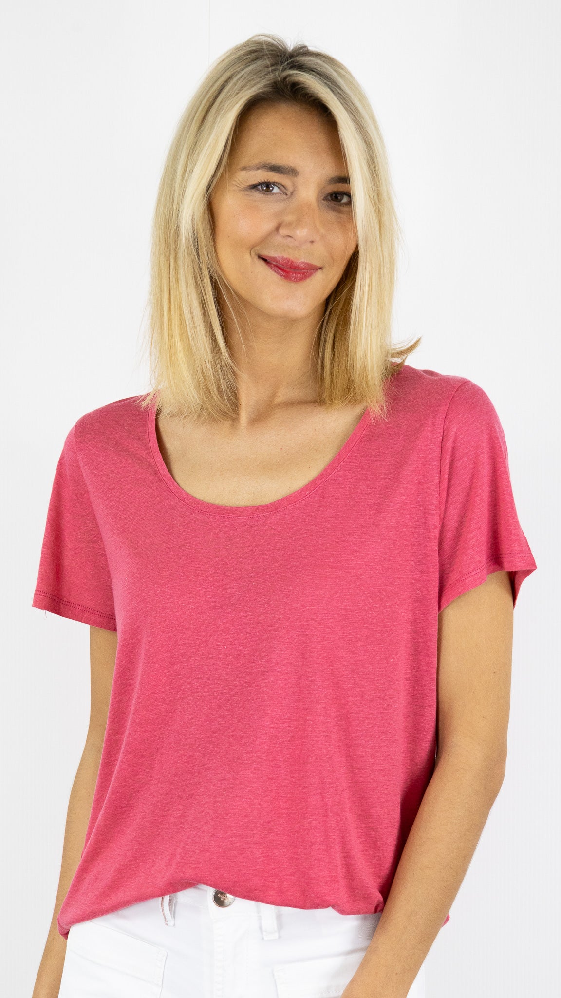 TEE-SHIRT COL ROND EN LIN LA PETITE ETOILE TIA#COLOR_40/ROSE