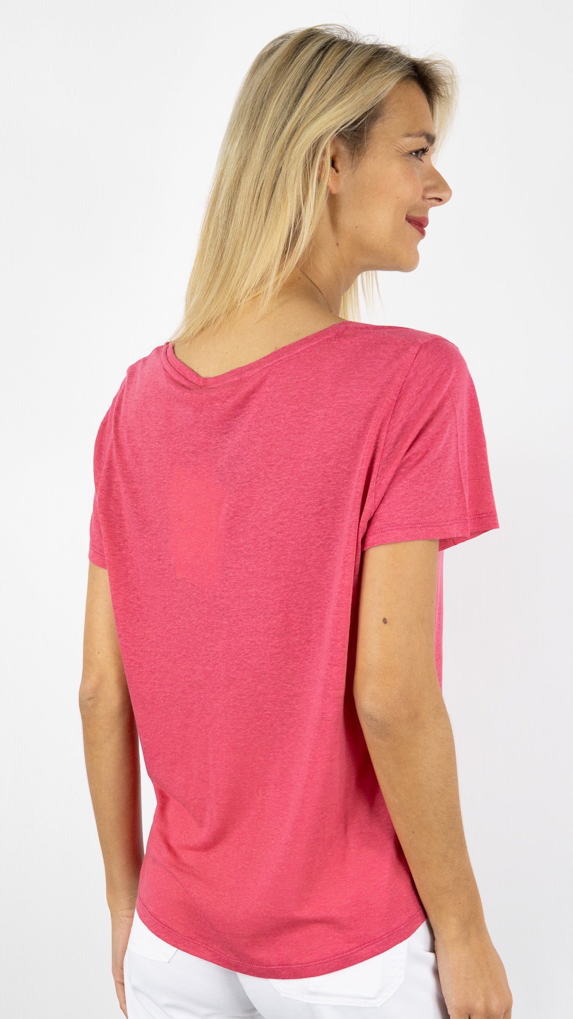 TEE-SHIRT COL ROND EN LIN LA PETITE ETOILE TIA#COLOR_40/ROSE