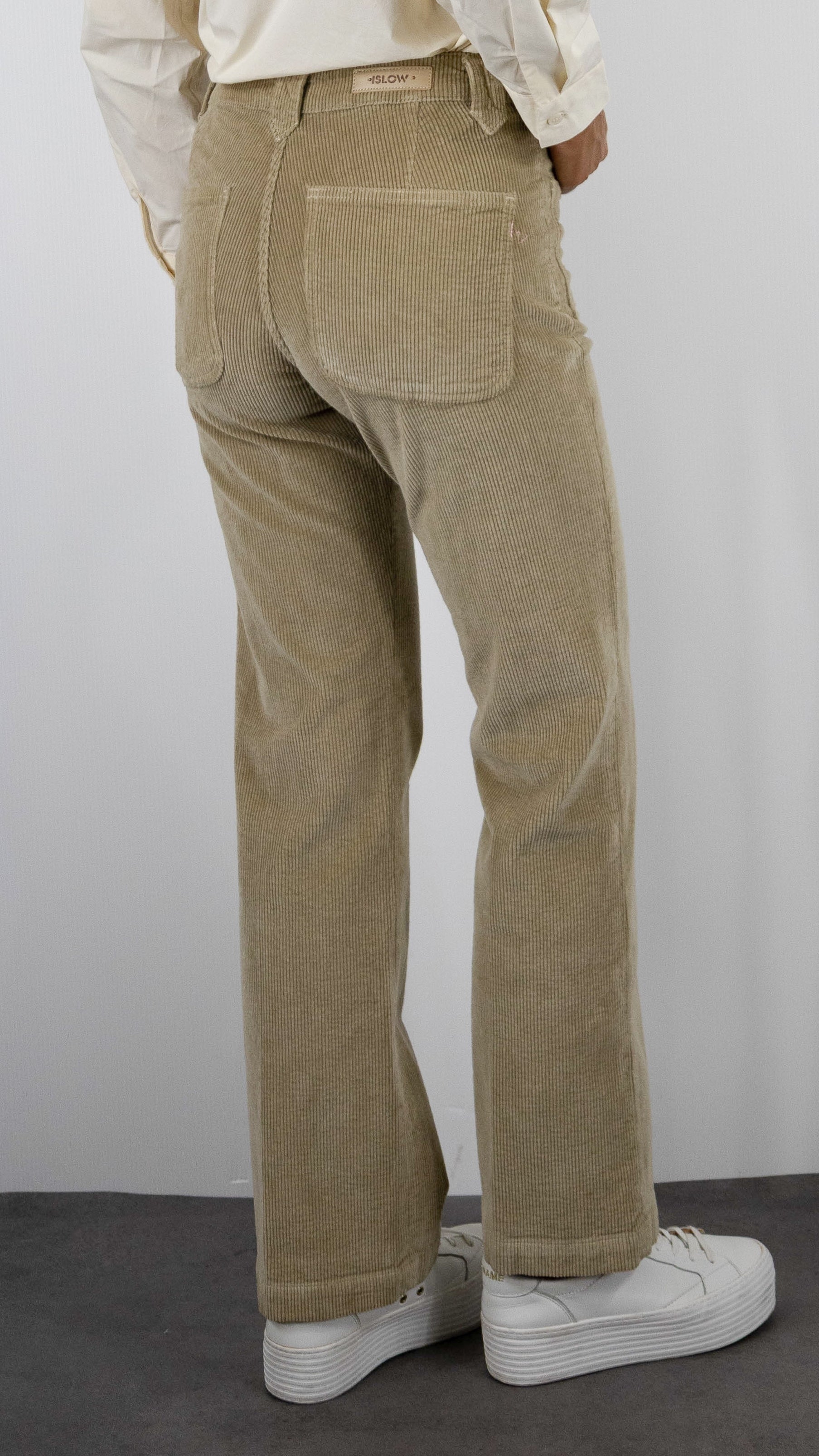 PANTALON FLARE EN VELOURS POUR FEMME ISLOW TINA ORIGINAL CORD#COLOR_ARIDE/BEIGE CLAIR