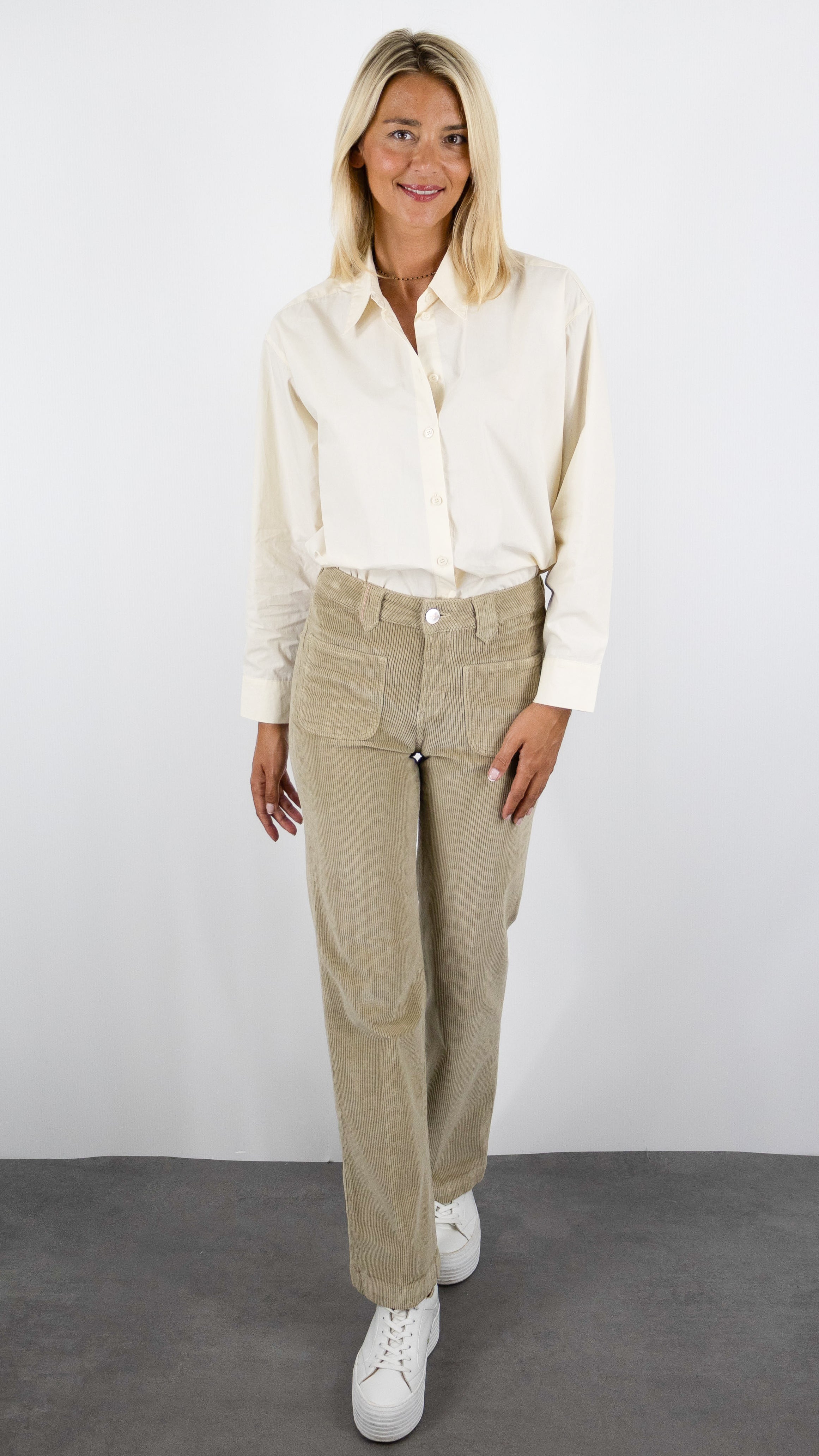 PANTALON FLARE EN VELOURS POUR FEMME ISLOW TINA ORIGINAL CORD#COLOR_ARIDE/BEIGE CLAIR