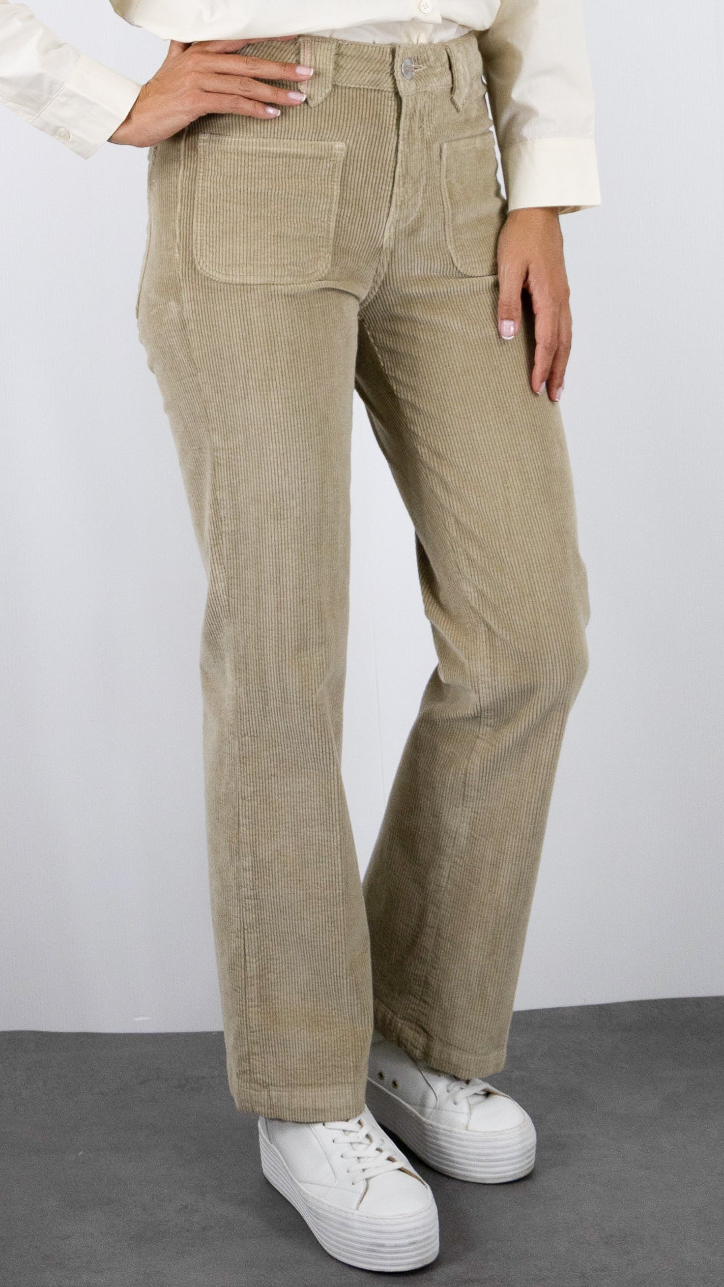 PANTALON FLARE EN VELOURS POUR FEMME ISLOW TINA ORIGINAL CORD#COLOR_ARIDE/BEIGE CLAIR