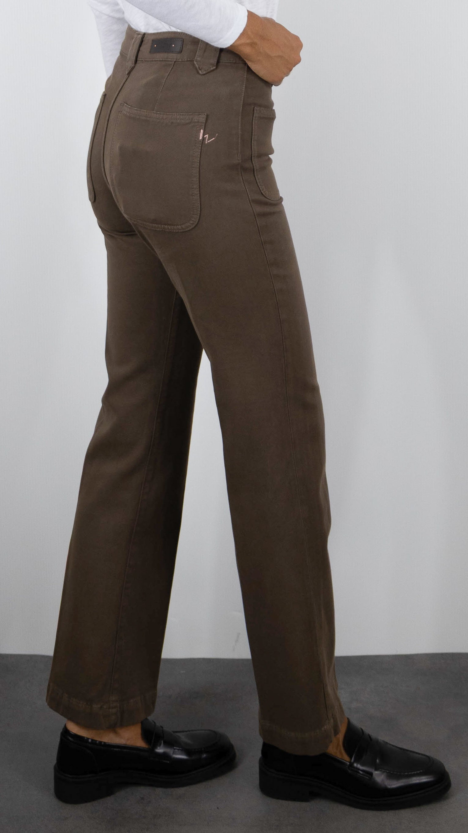 PANTALON droit taille haute pour femme ISLOW TINA SOFT DRILL#COLOR_CUIR/MARRON CLAIR 