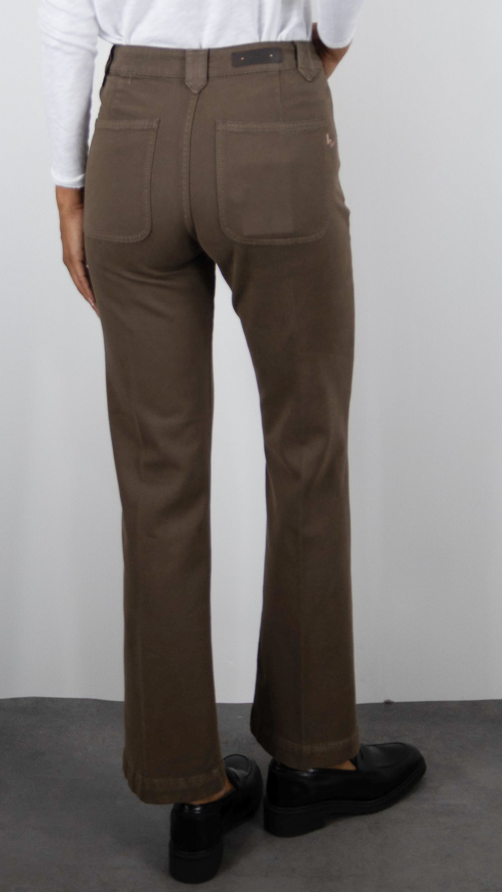 PANTALON droit taille haute pour femme ISLOW TINA SOFT DRILL#COLOR_CUIR/MARRON CLAIR 