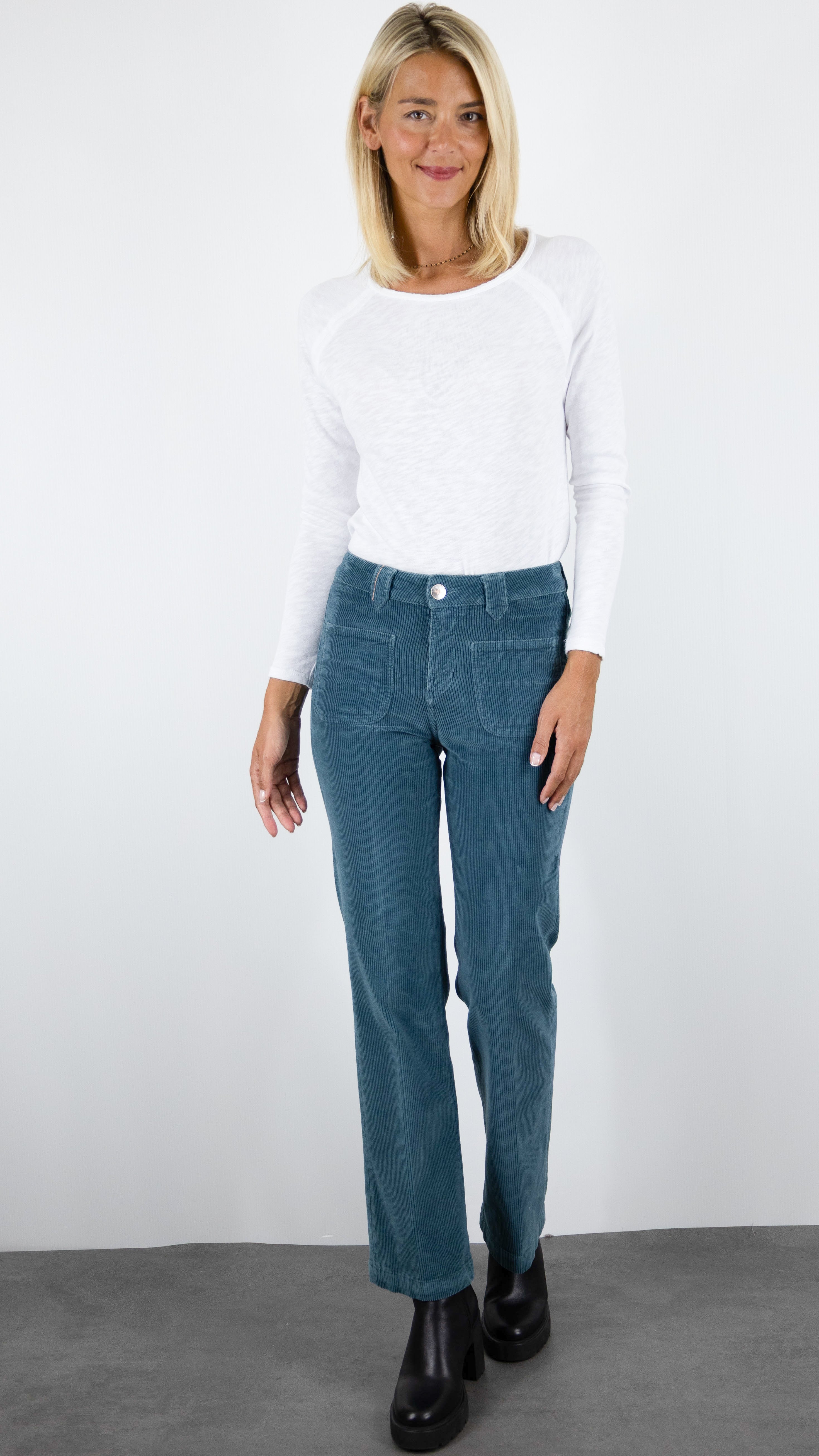 PANTALON FLARE EN VELOURS POUR FEMME ISLOW TINA ORIGINAL CORD#COLOR_GIVRE/BLEU POLAIRE