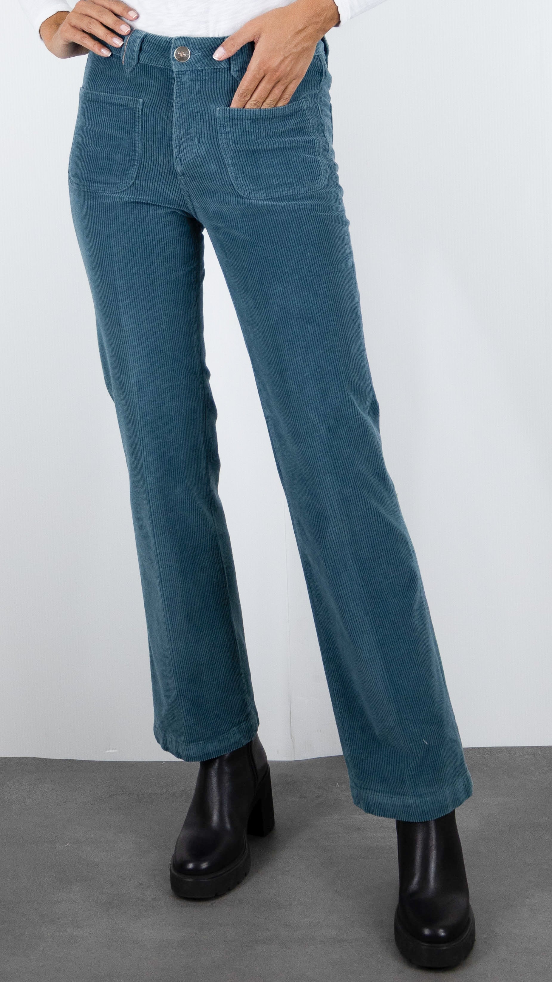 PANTALON FLARE EN VELOURS POUR FEMME ISLOW TINA ORIGINAL CORD#COLOR_GIVRE/BLEU POLAIRE
