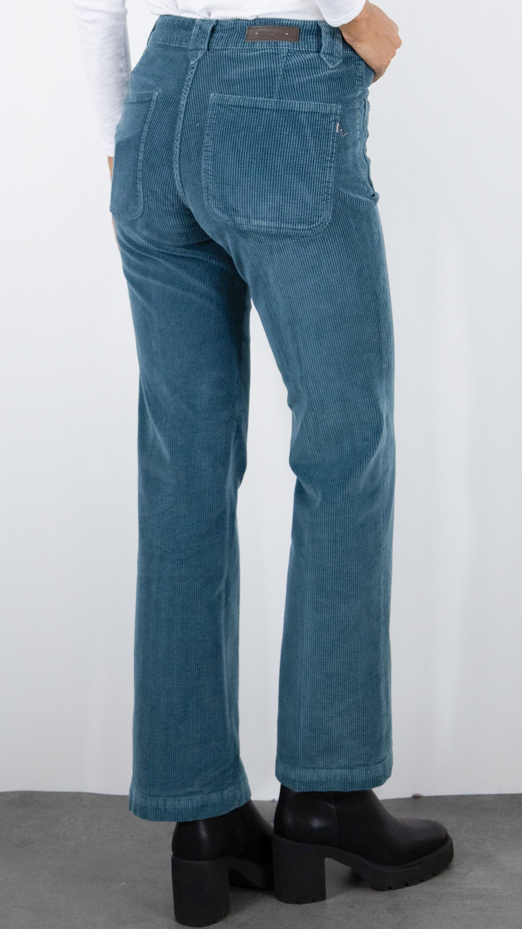 PANTALON FLARE EN VELOURS POUR FEMME ISLOW TINA ORIGINAL CORD#COLOR_GIVRE/BLEU POLAIRE