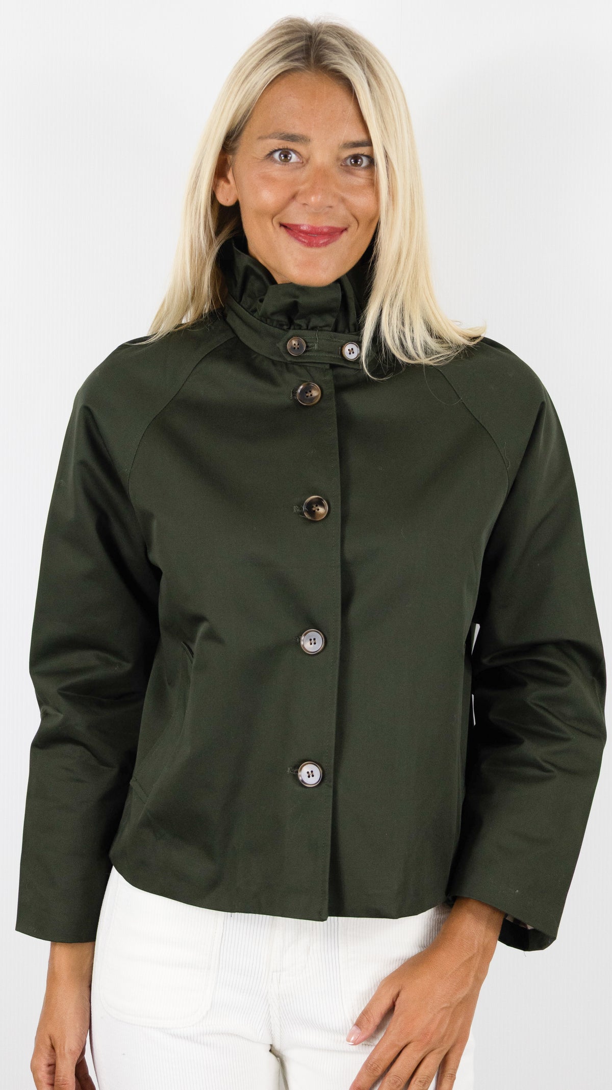 VESTE COL VOLANTE EN COTON POUR FEMME IT HIPPIE G026-692#COLOR_KAKI