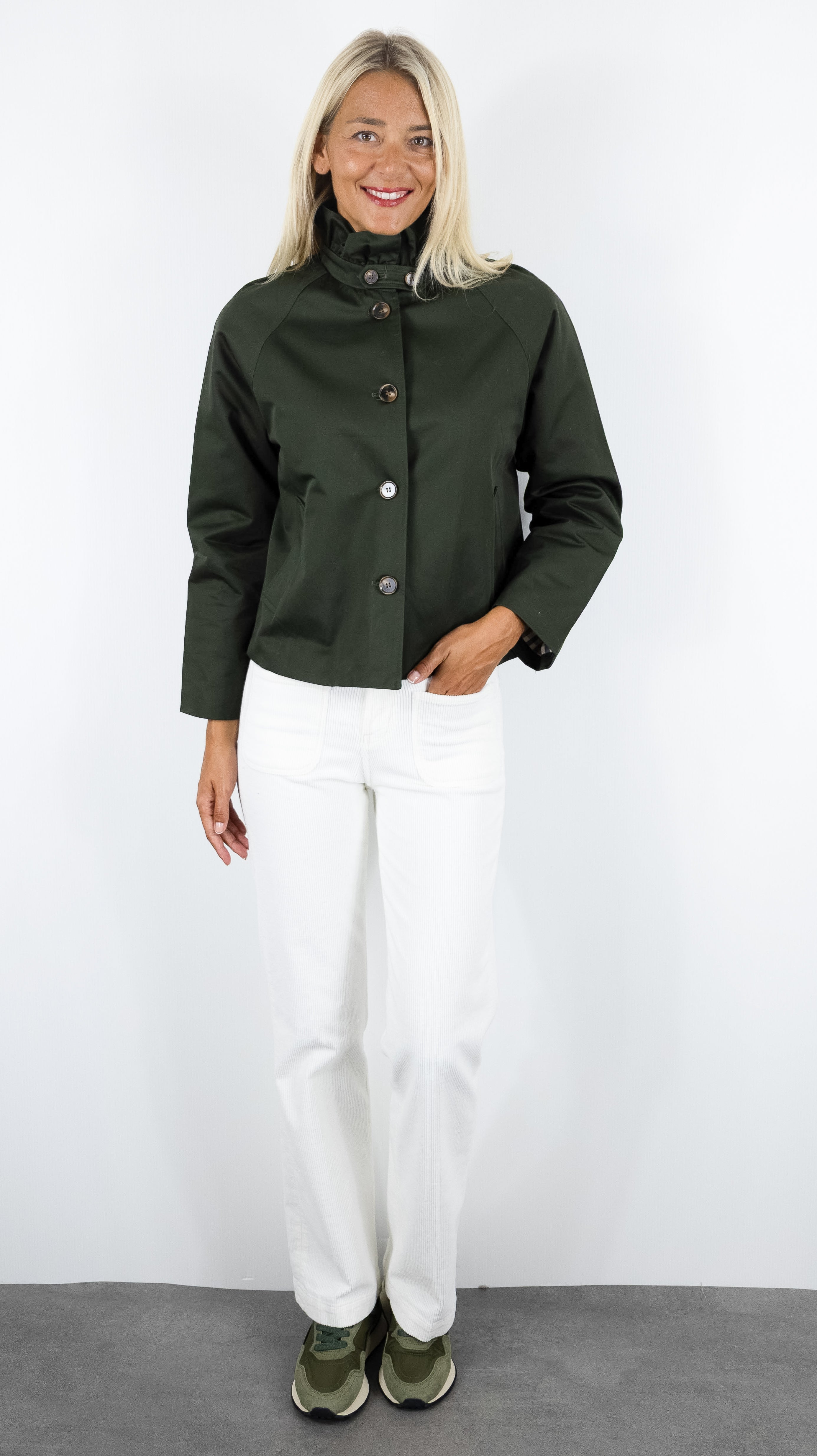 VESTE COL VOLANTE EN COTON POUR FEMME IT HIPPIE G026-692#COLOR_KAKI