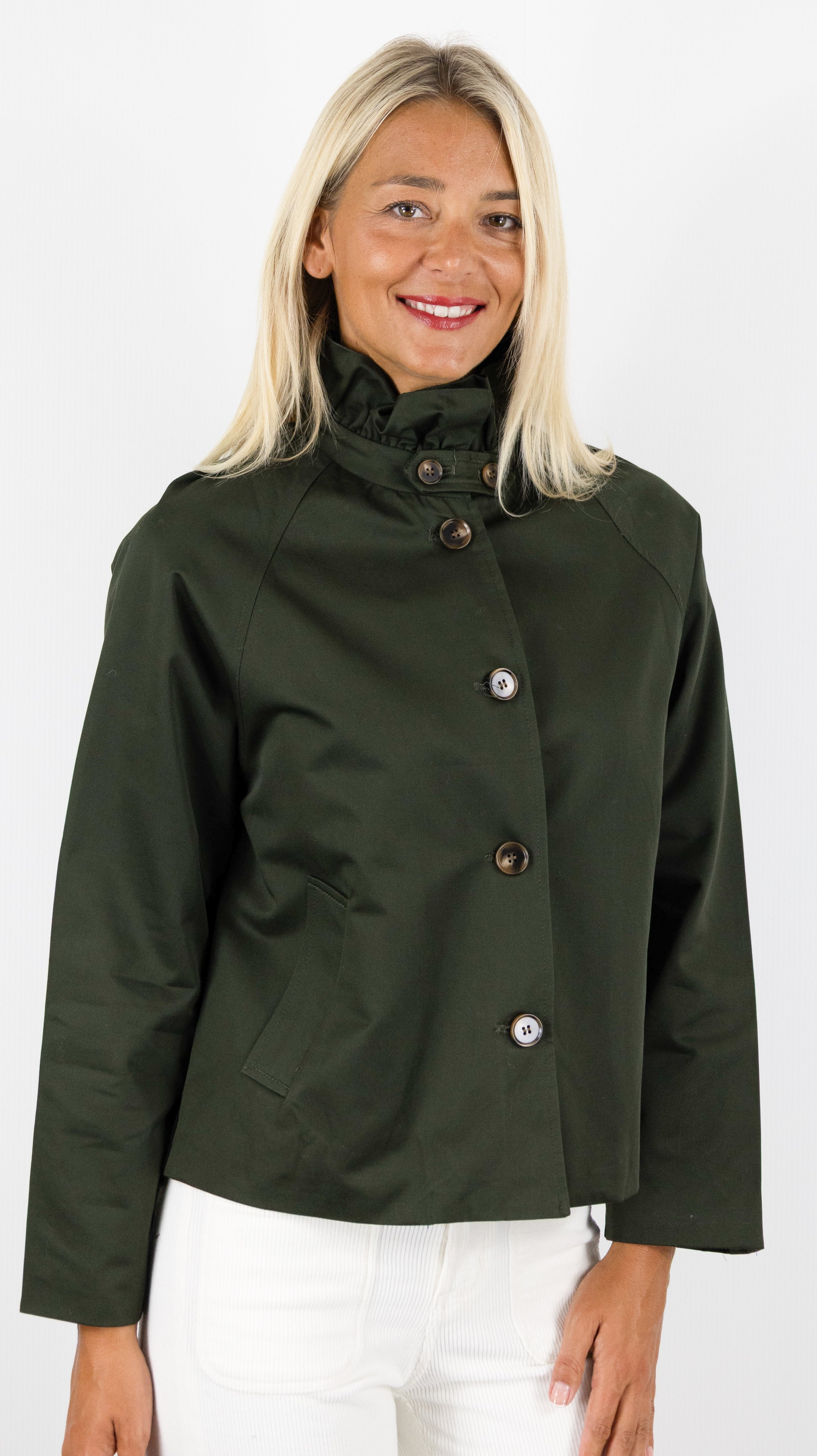 VESTE COL VOLANTE EN COTON POUR FEMME IT HIPPIE G026-692#COLOR_KAKI