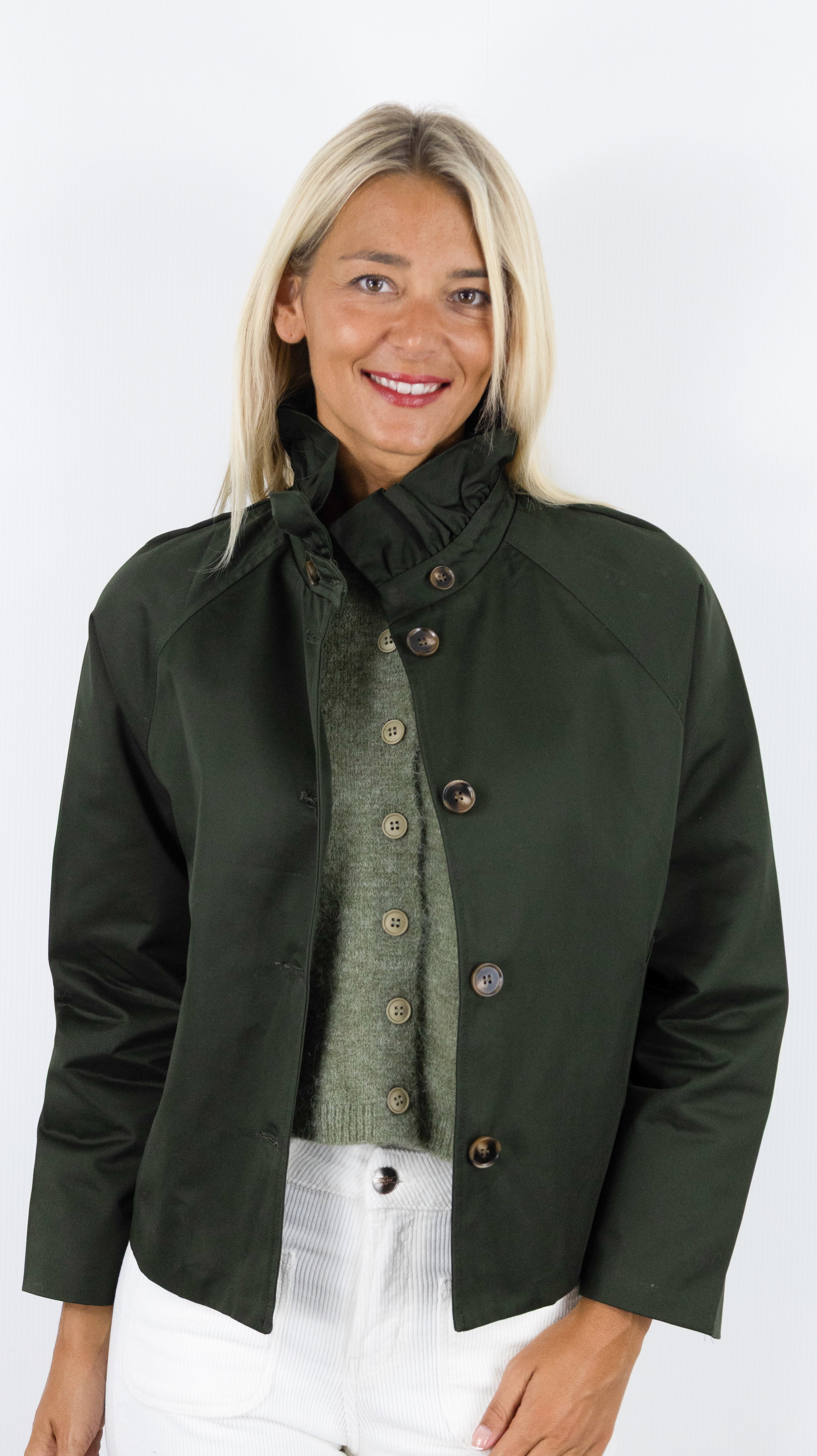 VESTE COL VOLANTE EN COTON POUR FEMME IT HIPPIE G026-692#COLOR_KAKI