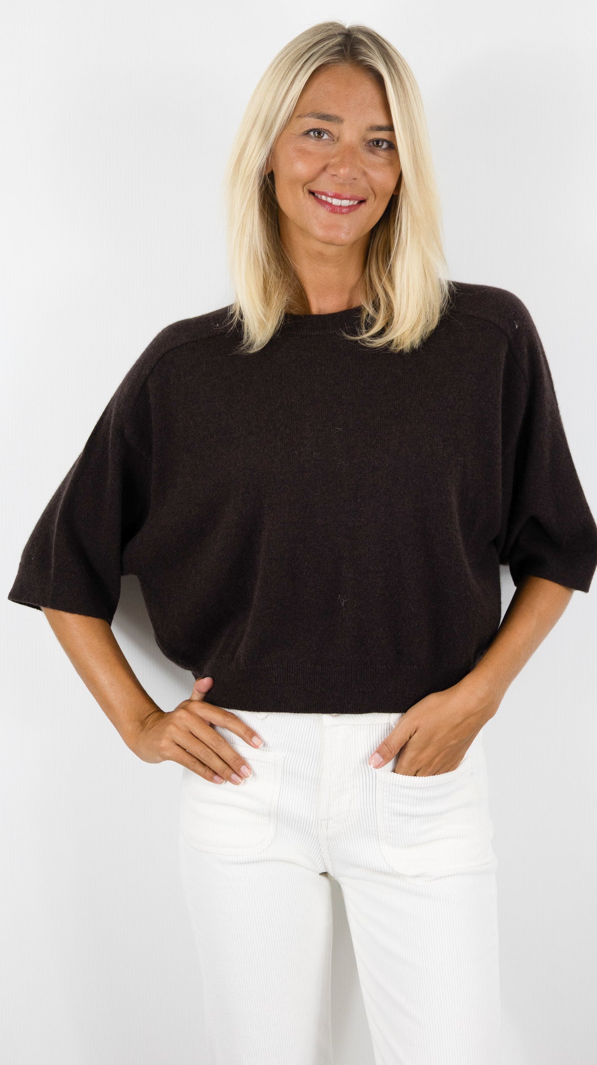 PULL COURT COL ROND MANCHES COURTES FEMME LILOU NOTSHY#COLOR_CHOCO