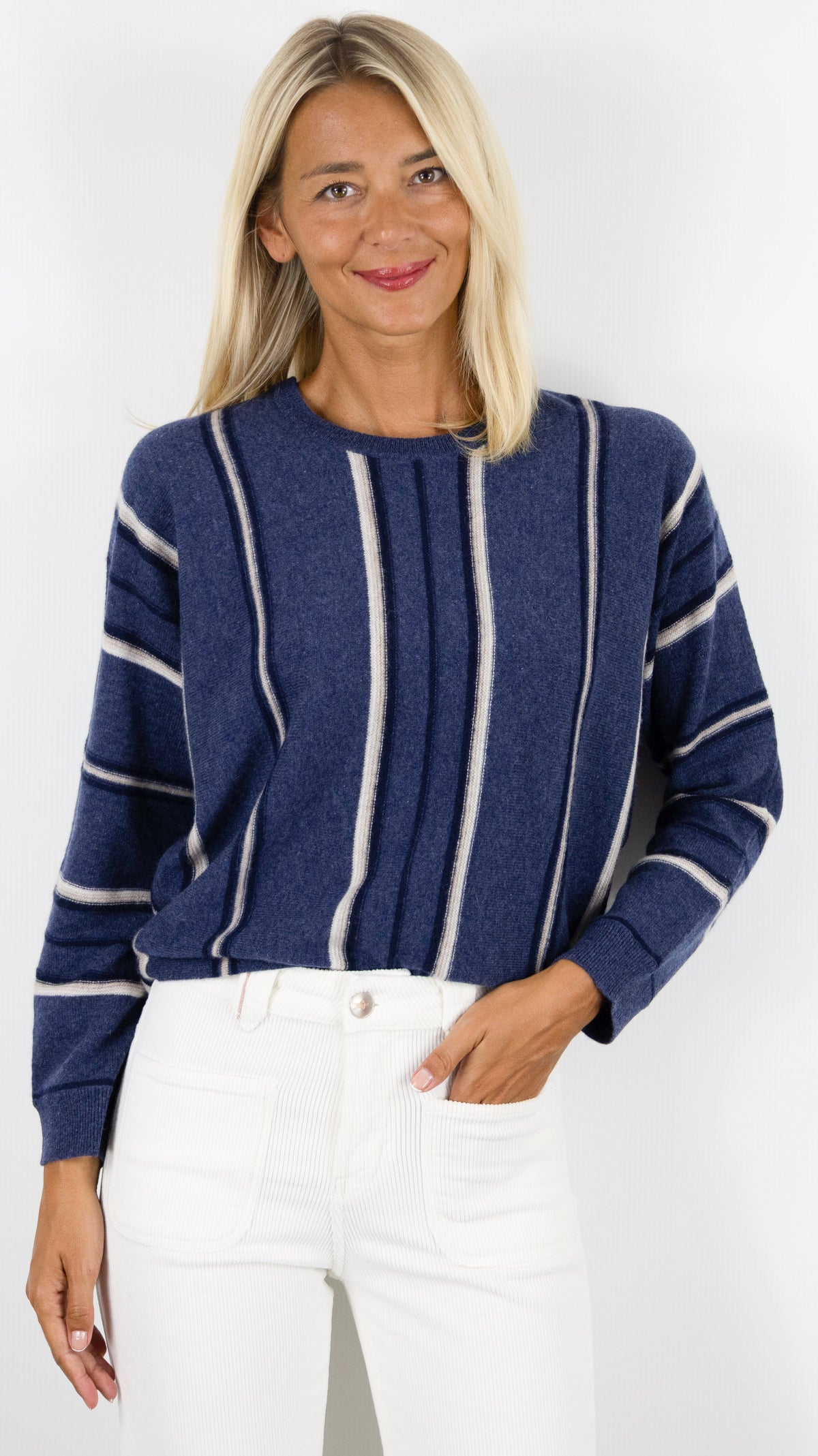 PULL RAYE EN CACHEMIRE POUR FEMME GERARD DAREL RICKI BLEU