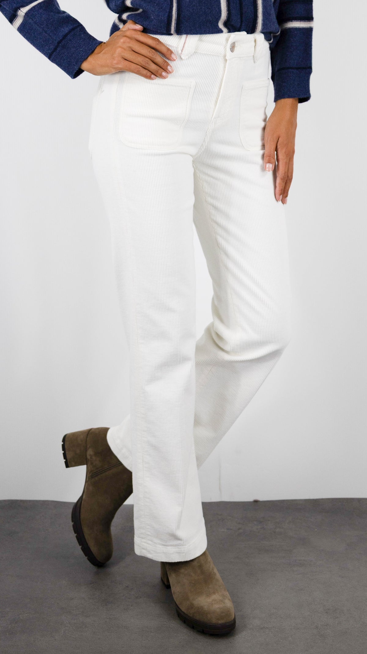 PANTALON FLARE EN VELOURS POUR FEMME ISLOW TINA ORIGINAL CORD#COLOR_ECRU