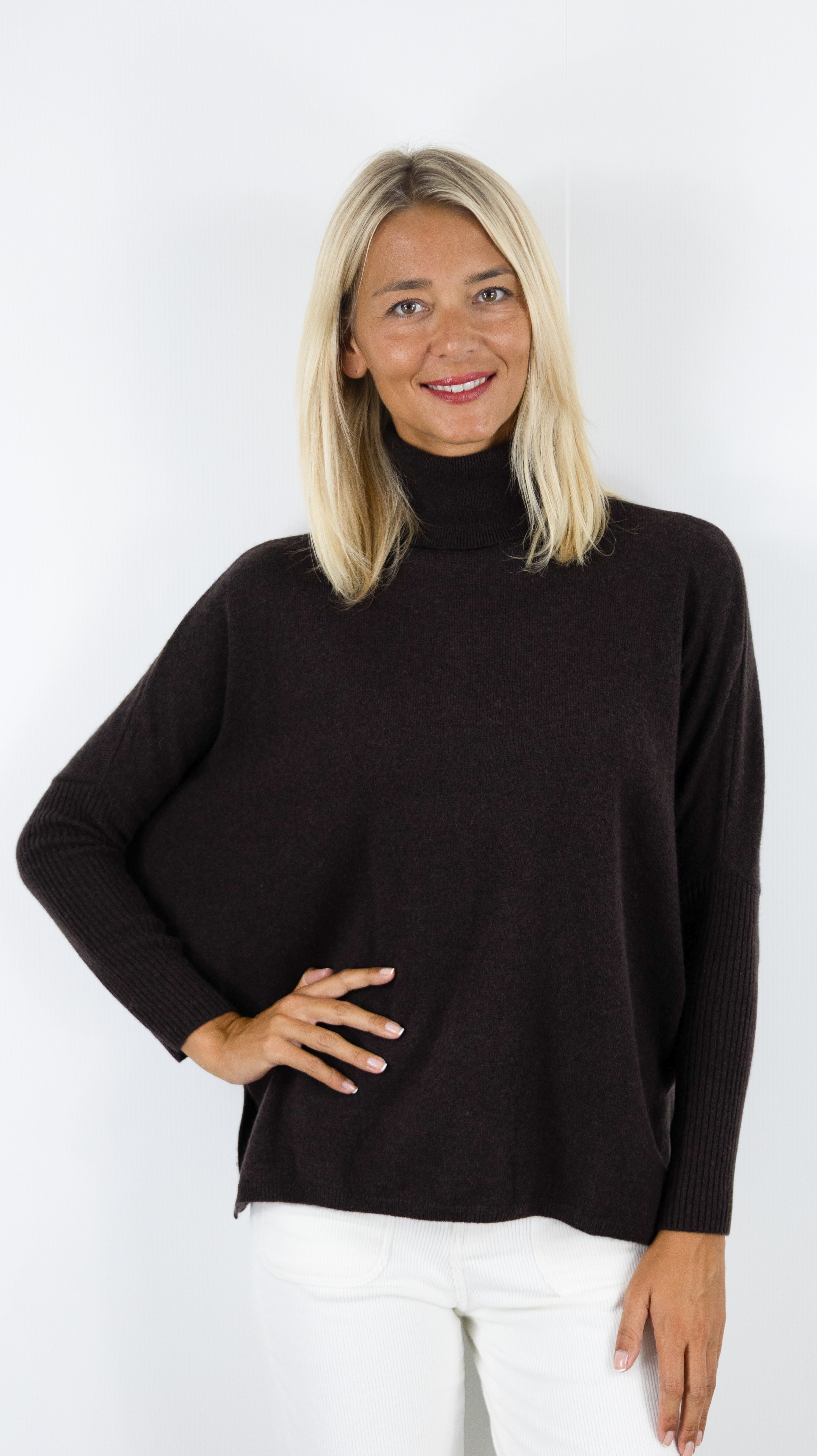 PULL AMPLE COL ROULE EN CACHEMIRE POUR FEMME NOT SHY MARGARETH#COLOR_CACAO