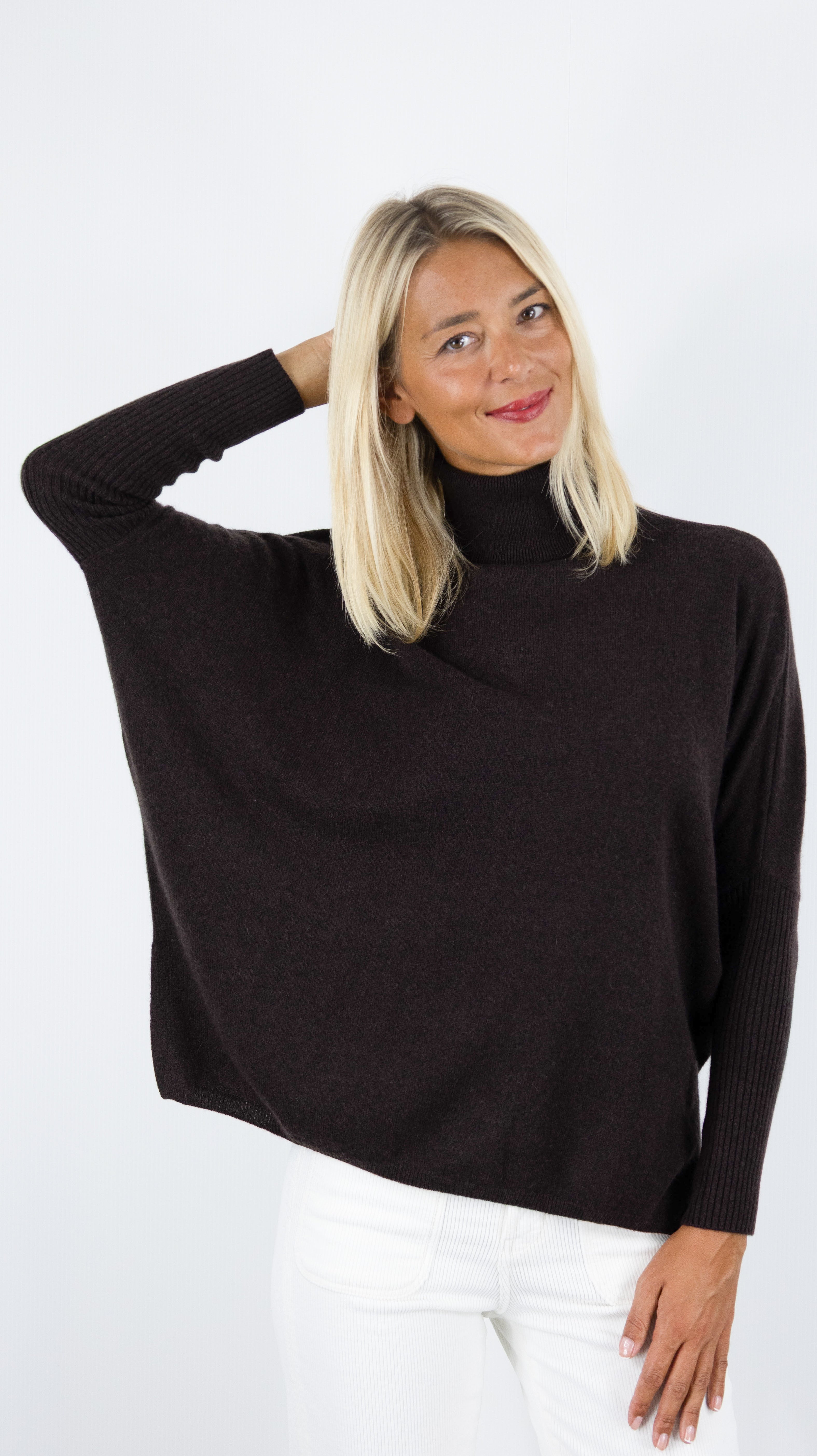 PULL AMPLE COL ROULE EN CACHEMIRE POUR FEMME NOT SHY MARGARETH#COLOR_CACAO