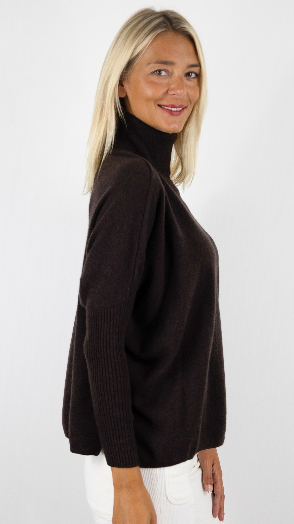PULL AMPLE COL ROULE EN CACHEMIRE POUR FEMME NOT SHY MARGARETH#COLOR_CACAO