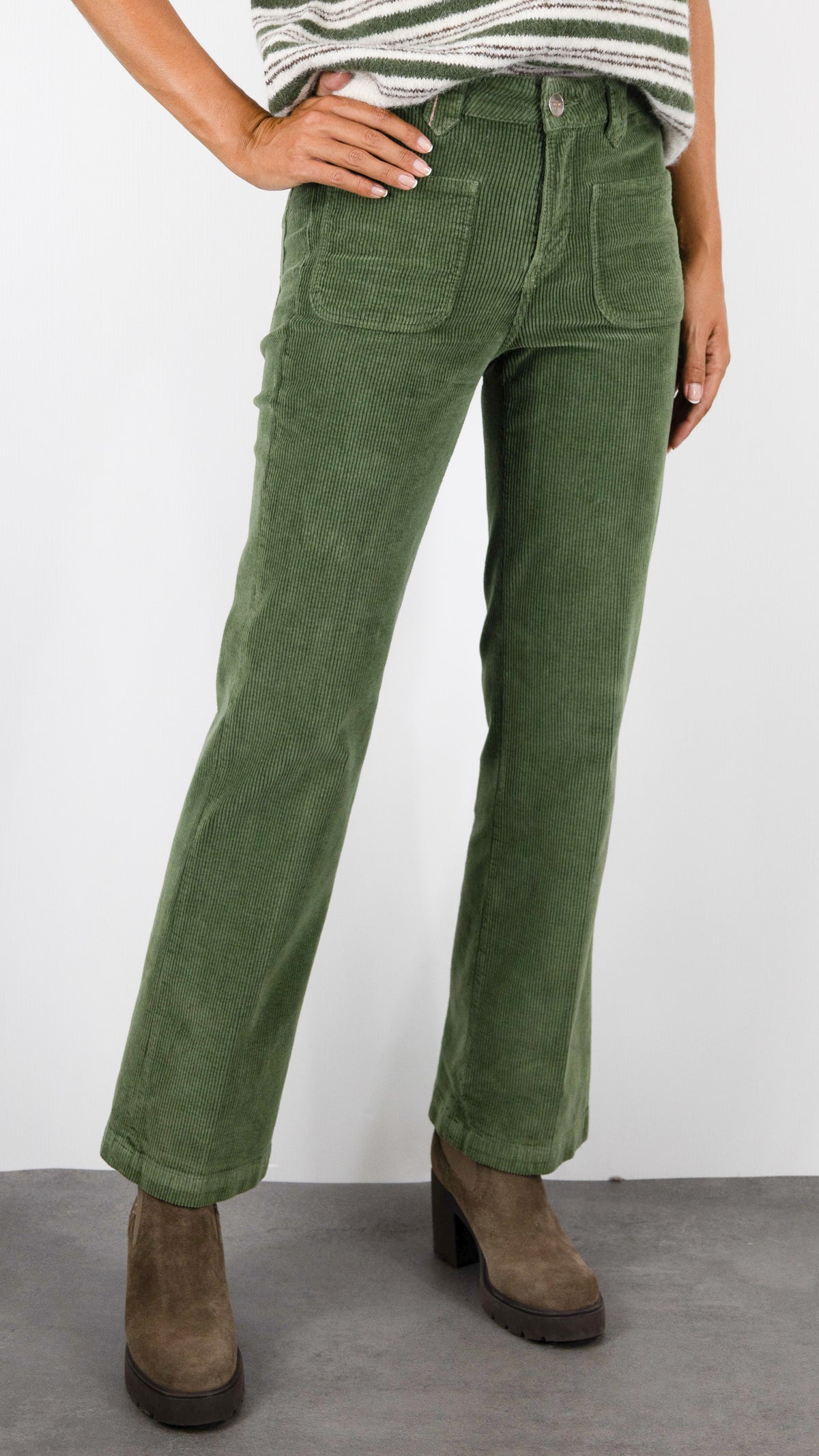 PANTALON FLARE EN VELOURS POUR FEMME ISLOW TINA ORIGINAL CORD#COLOR_SERPENTINE/VERT CLAIR 
