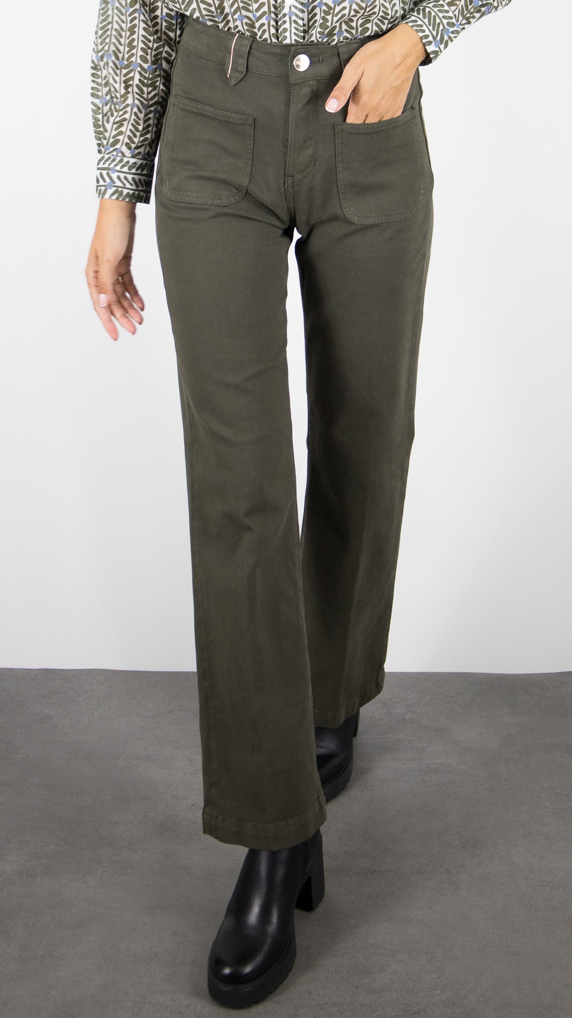PANTALON FLARE POUR FEMME ARMY KAKI ISLOW TINA SOFT TWILL