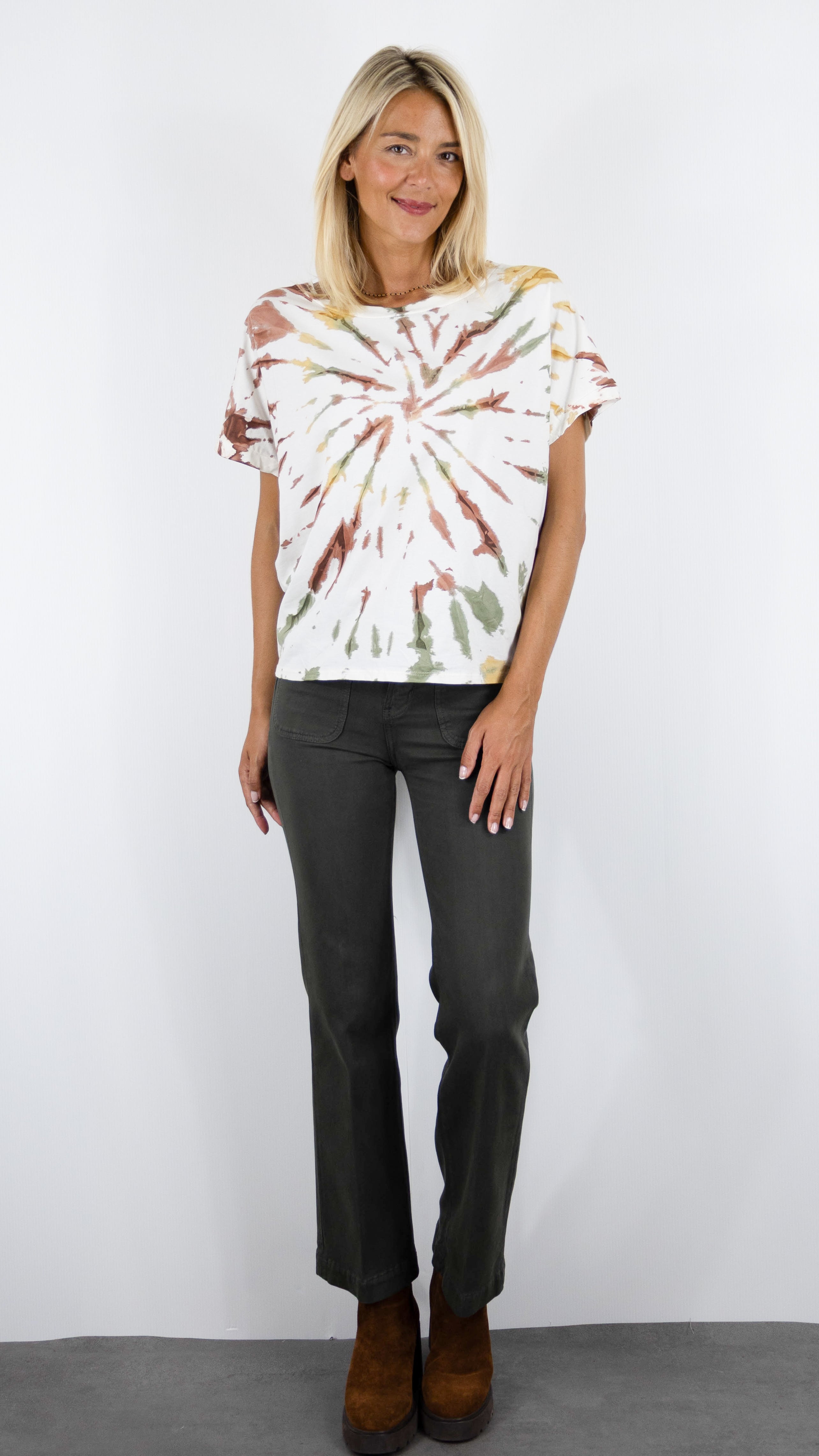 TEE-SHIRT IMPRIME TIE AND DYE EN COTON POUR FEMME LUK AP LK7786 ZR H27#COLOR_CHOCO/OCRE