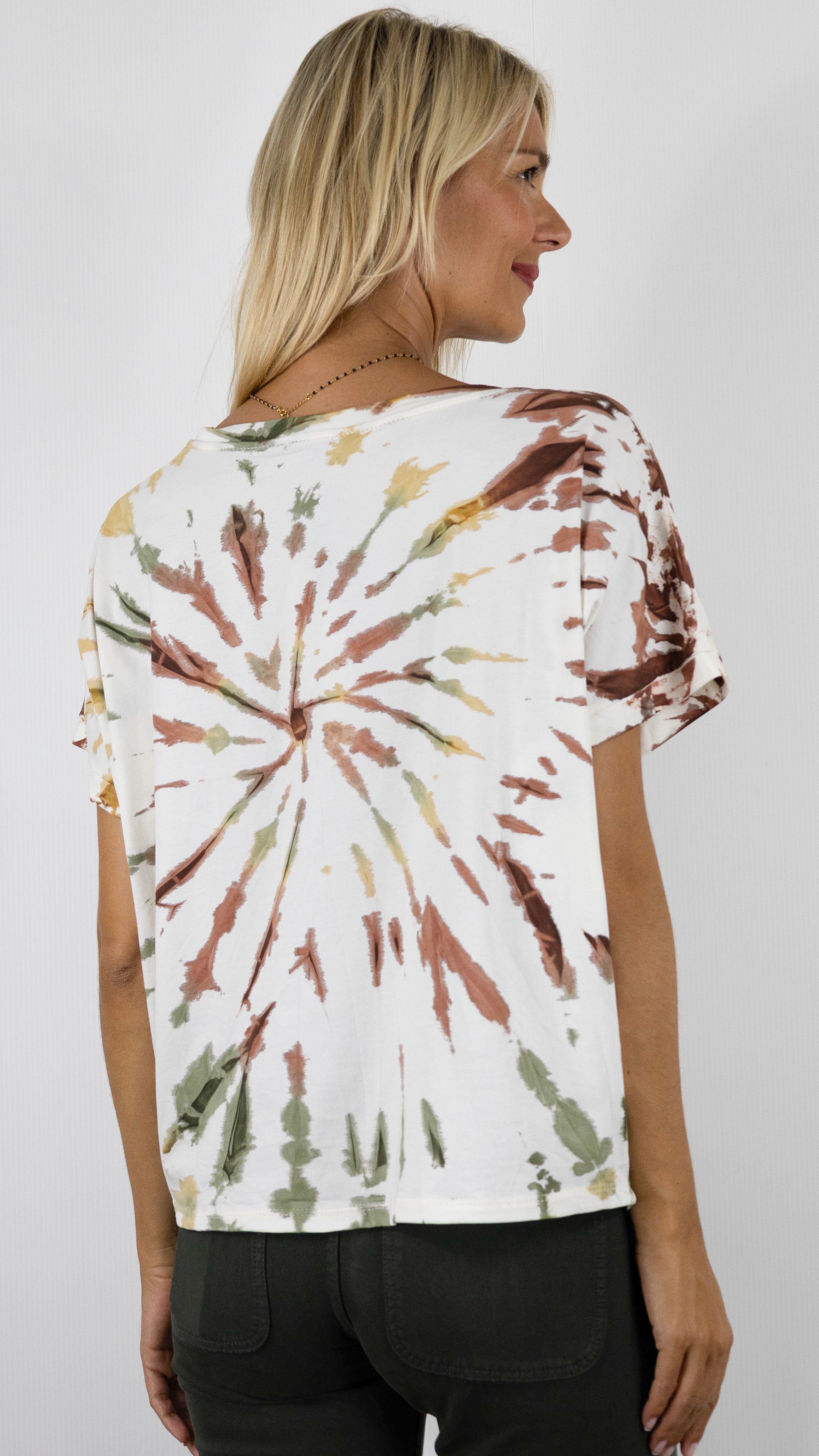 TEE-SHIRT IMPRIME TIE AND DYE EN COTON POUR FEMME LUK AP LK7786 ZR H27#COLOR_CHOCO/OCRE