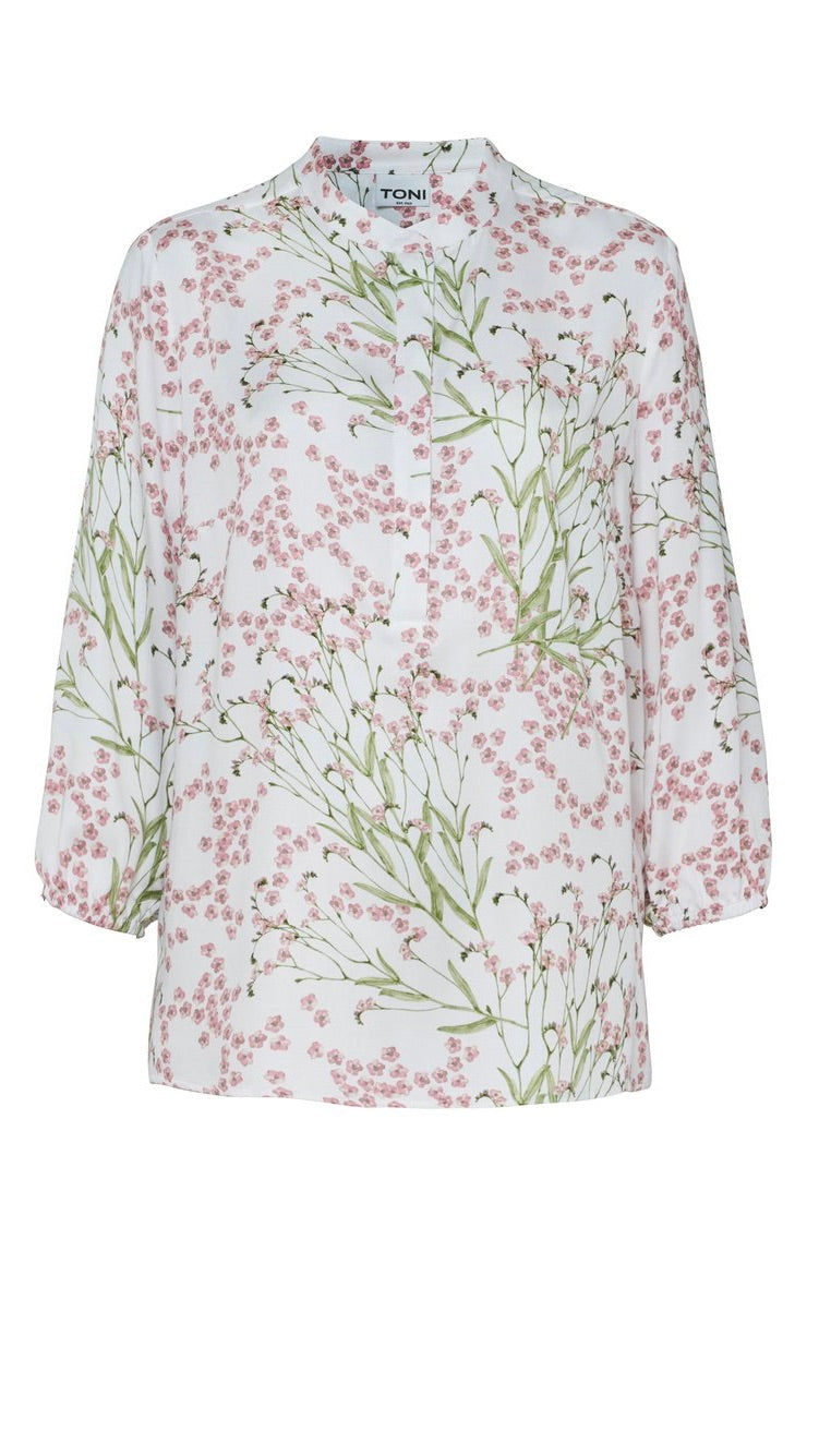 BLOUSE IMPRIMEE FLEURIE TONI 78-85/1454-9#COLOR_421/IMP ROSE VERT