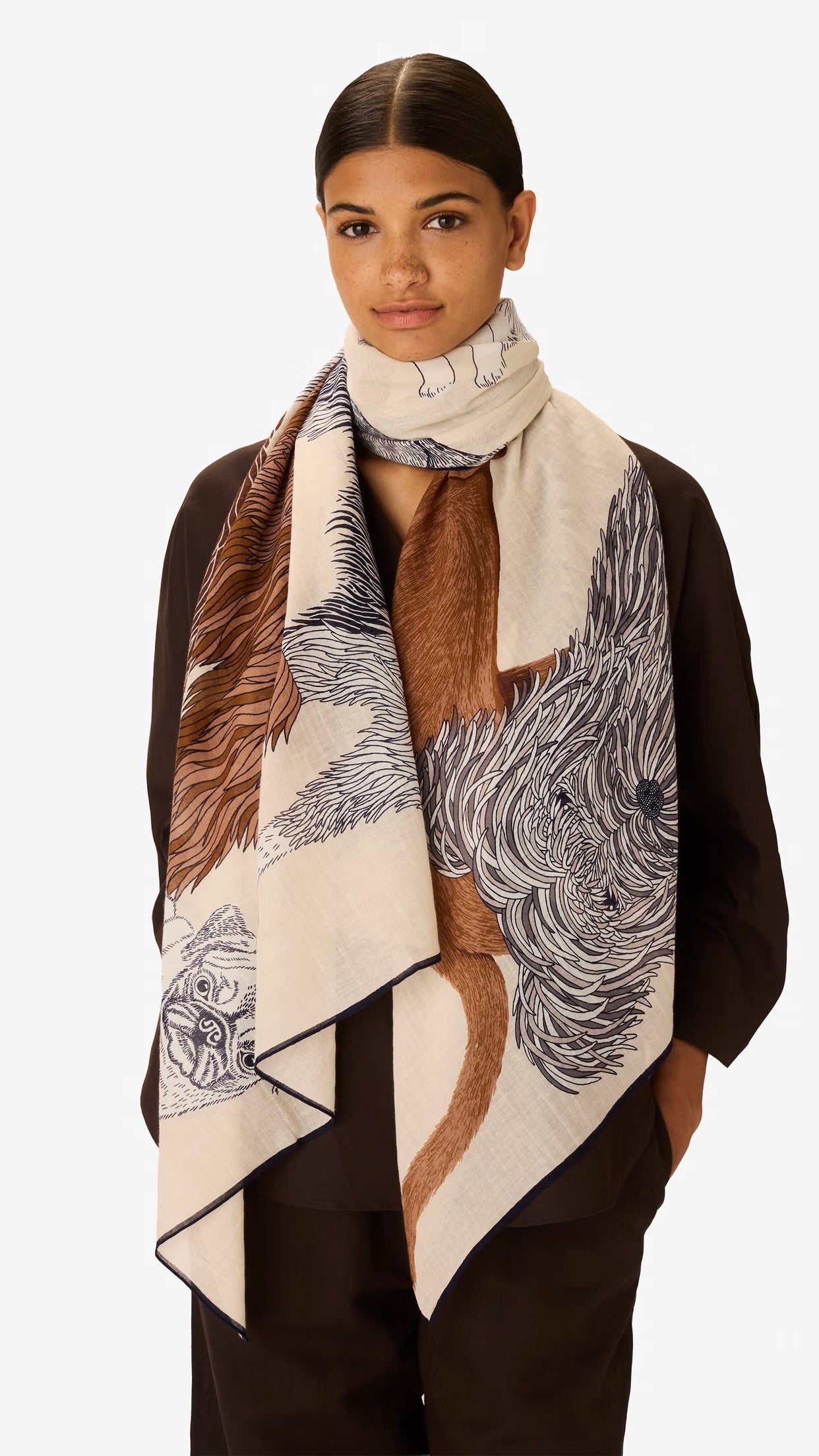 ECHARPE EN COTON IMPRIMEE CHIENS INOUI EDITIONS TOUTOU#COLOR_BLANC