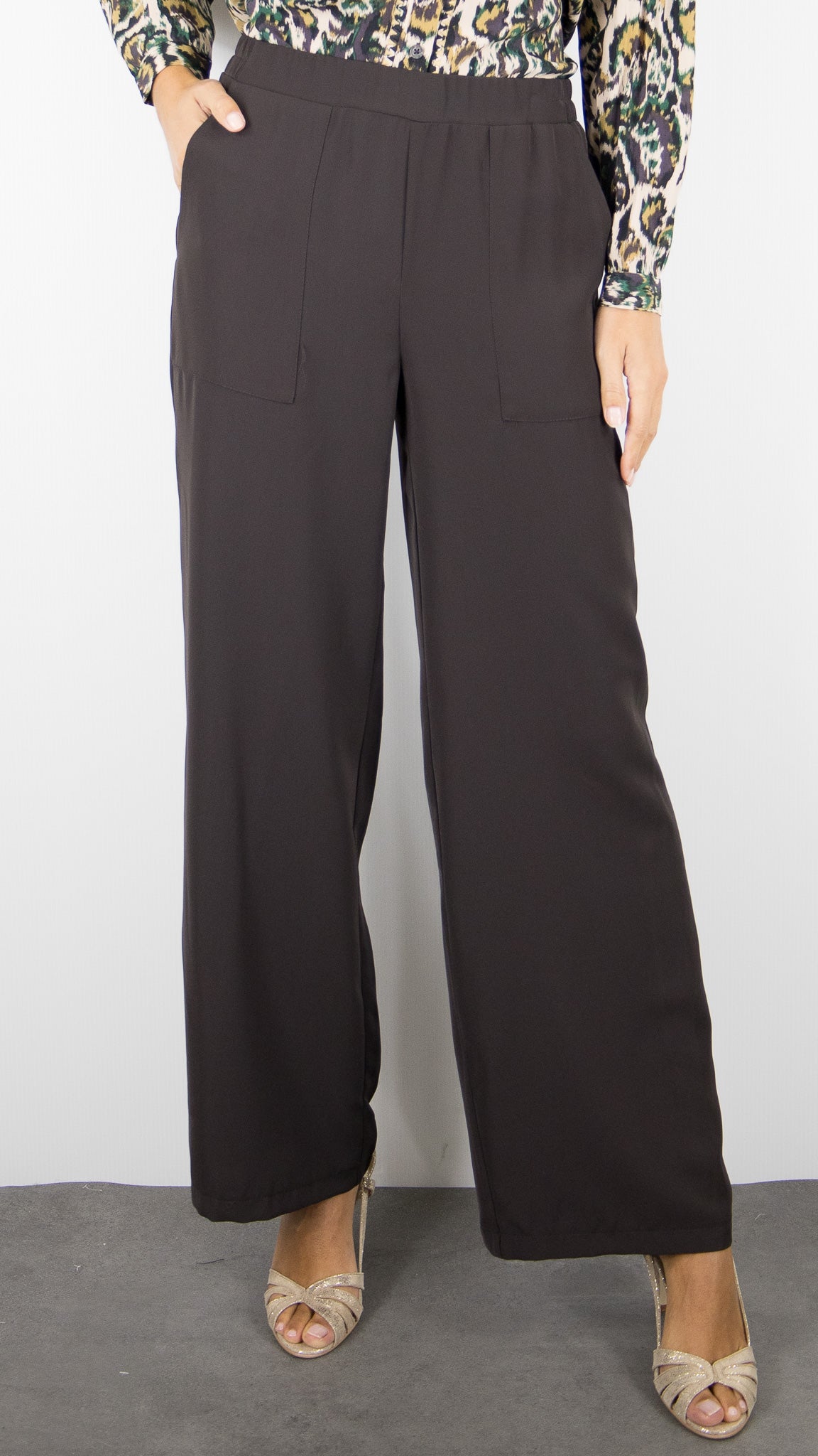 PANTALON LARGE TAILLE DOS ELASTIQUE  EMA BLUE'S TYMO/KELLY#COLOR_CHOCO