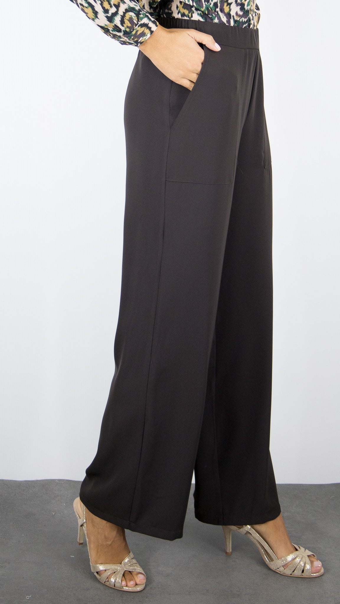 PANTALON LARGE TAILLE DOS ELASTIQUE  EMA BLUE'S TYMO/KELLY#COLOR_CHOCO