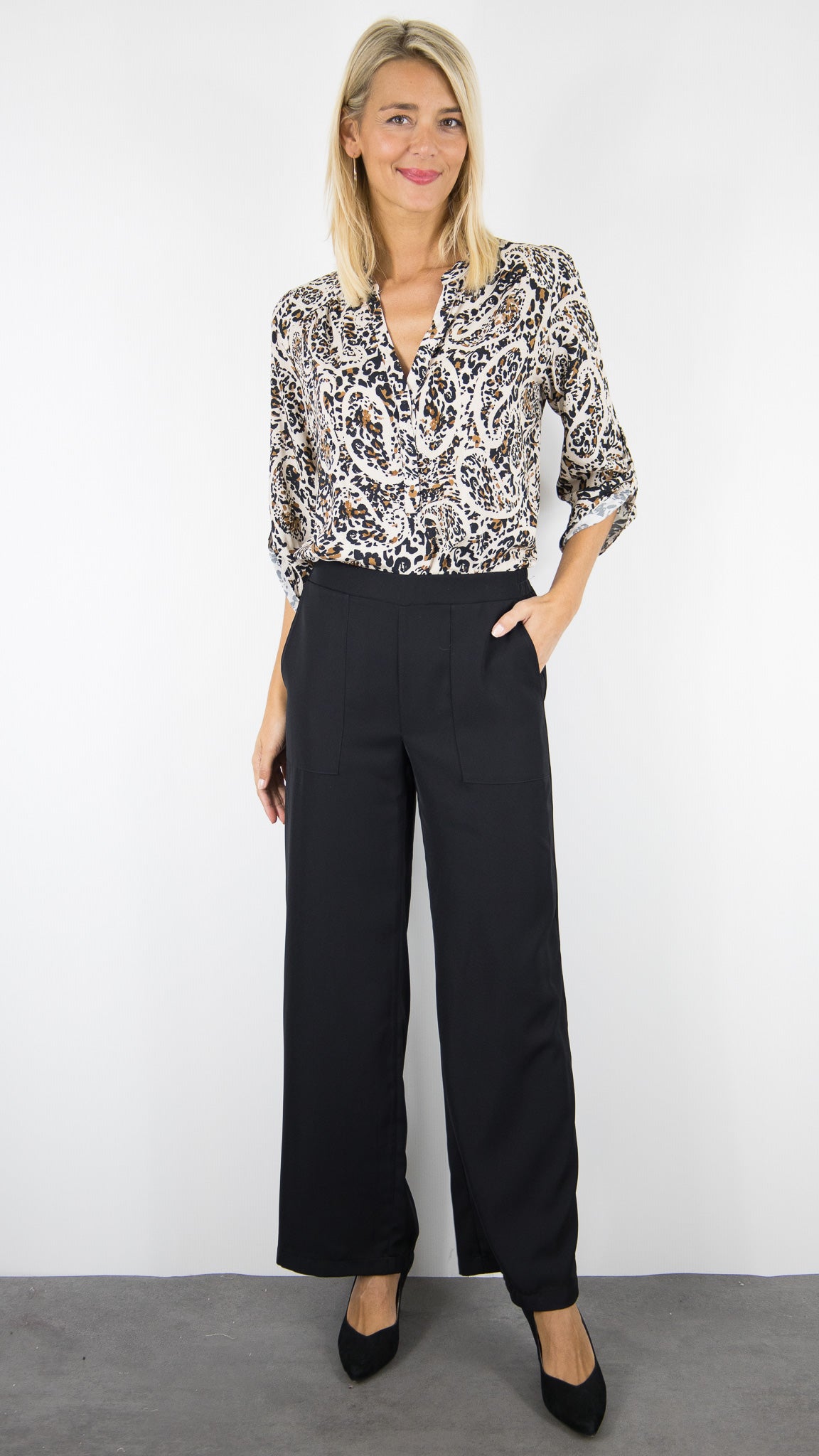 PANTALON LARGE TAILLE DOS ELASTIQUE  EMA BLUE'S TYMO/KELLY#COLOR_NOIR