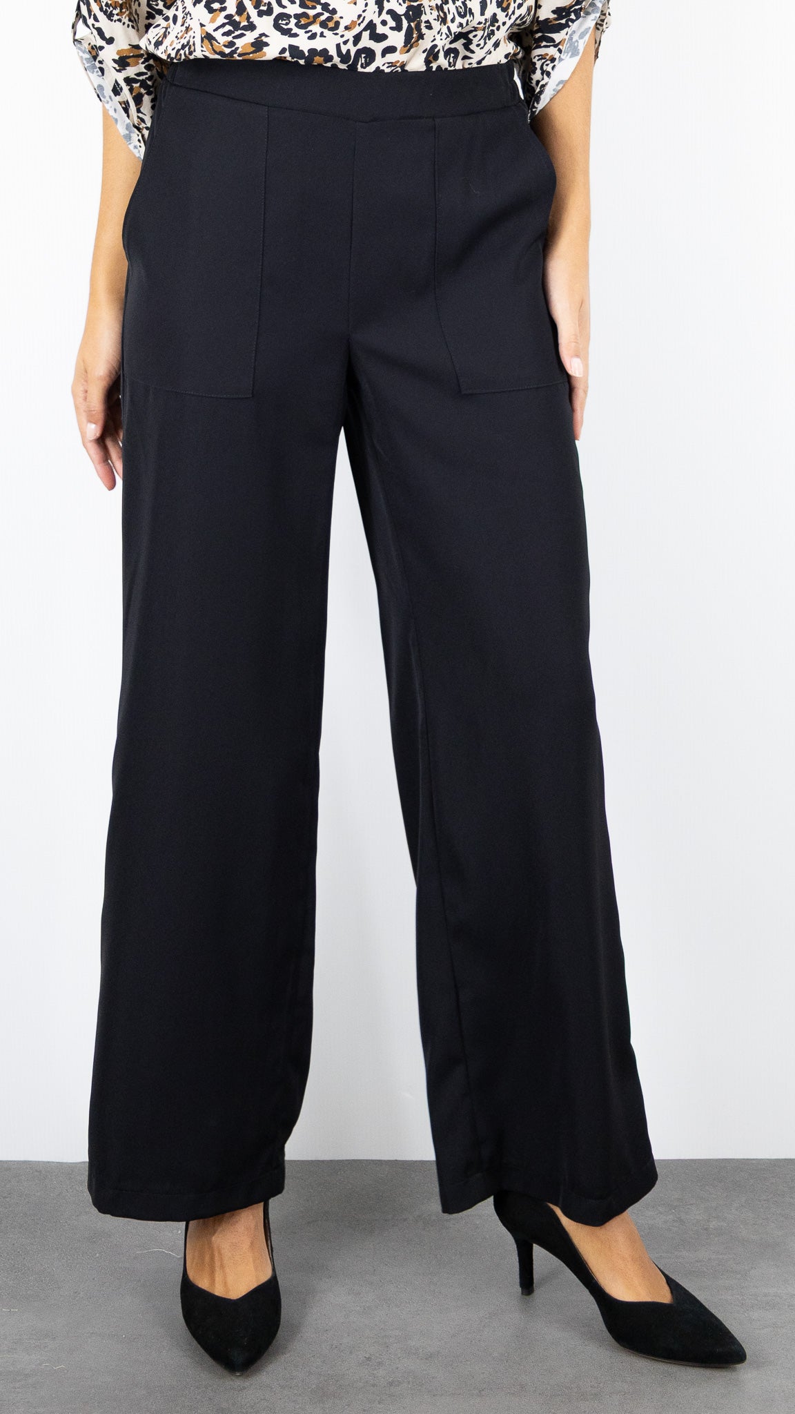 PANTALON LARGE TAILLE DOS ELASTIQUE  EMA BLUE'S TYMO/KELLY#COLOR_NOIR