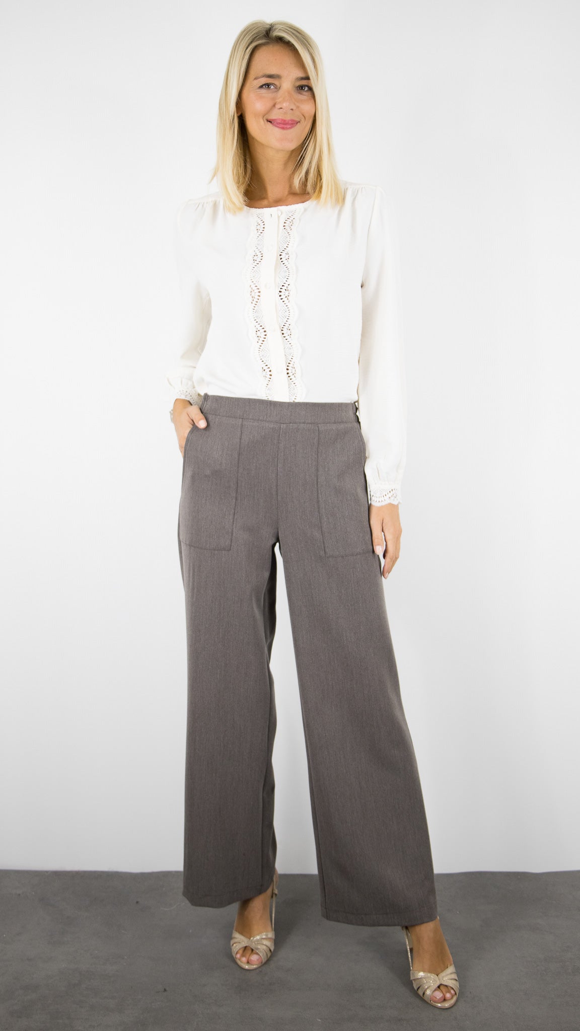 PANTALON LARGE TAUPE CHINE FEMME EMA BLUE'S TYMO/TESS 