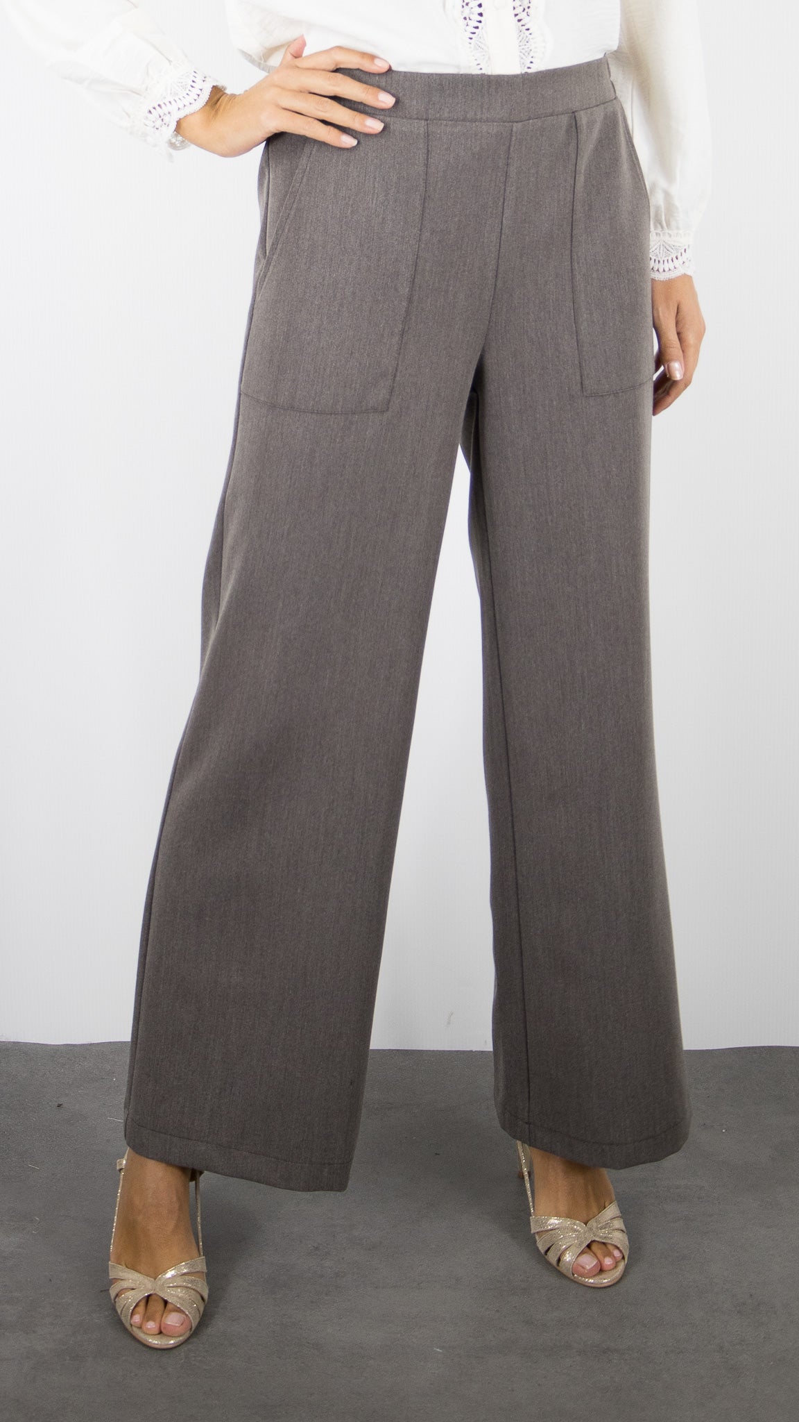 PANTALON LARGE TAUPE CHINE FEMME EMA BLUE'S TYMO/TESS 