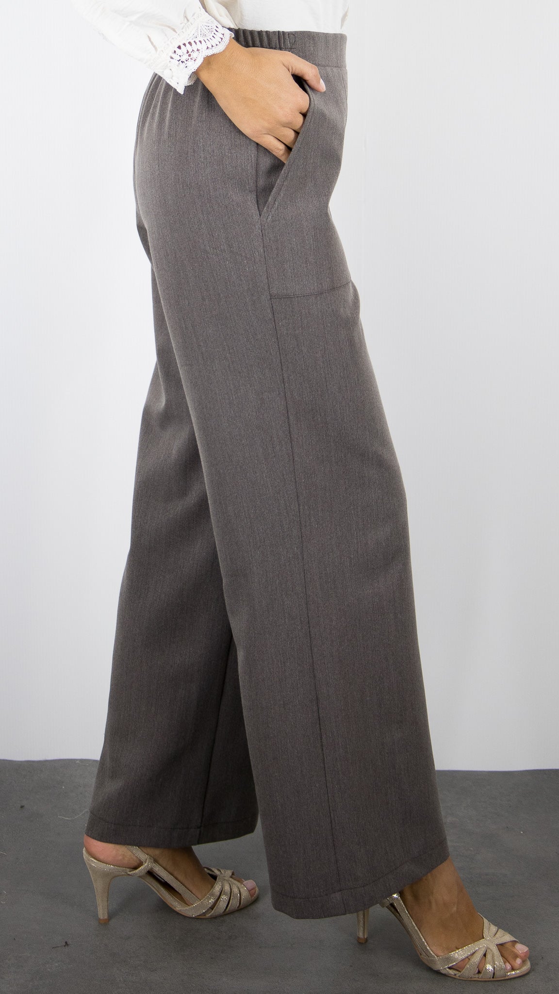 PANTALON LARGE TAUPE CHINE FEMME EMA BLUE'S TYMO/TESS 
