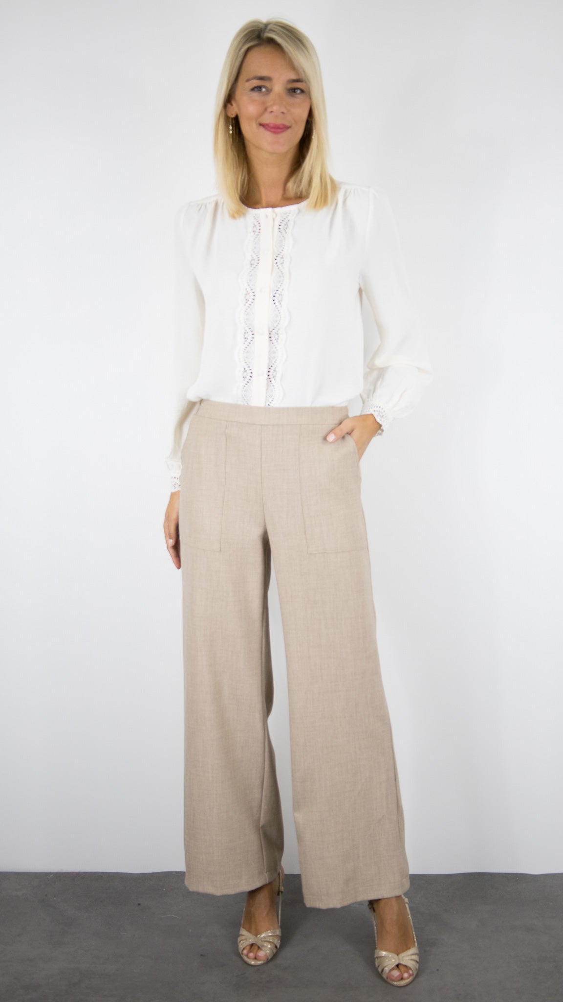 PANTALON LARGE HABILLE BEIGE FEMME  EMA BLUE'S TYMO/TWEED