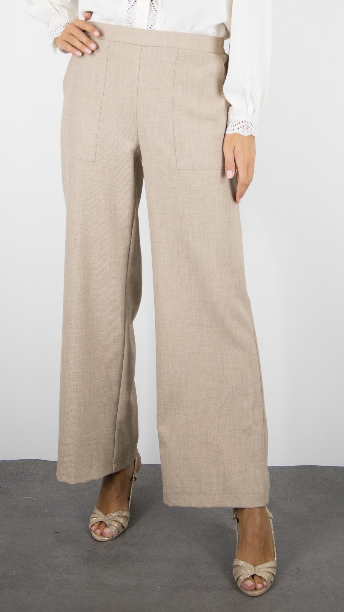 PANTALON LARGE HABILLE BEIGE FEMME  EMA BLUE'S TYMO/TWEED