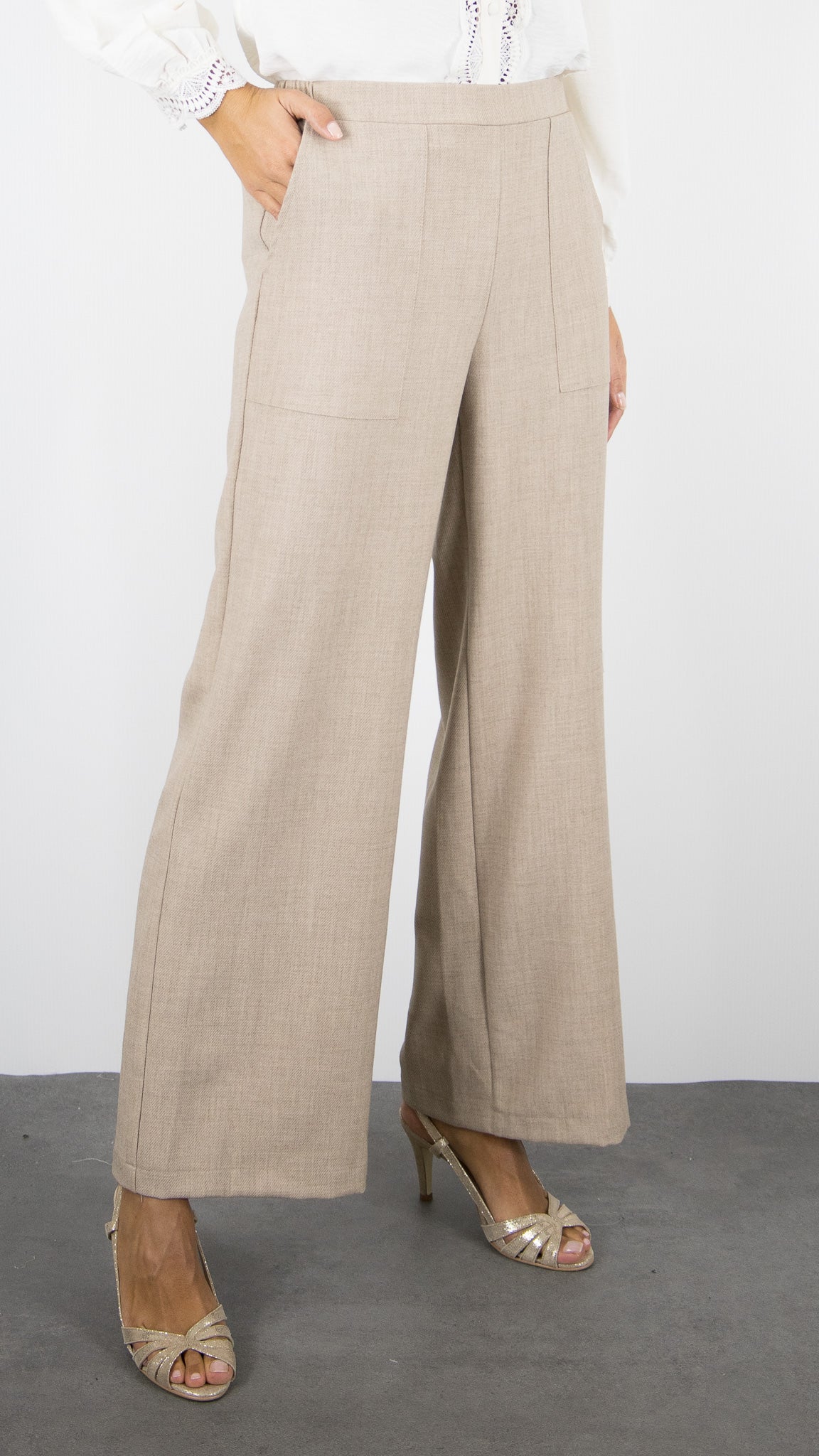 PANTALON LARGE HABILLE BEIGE FEMME  EMA BLUE'S TYMO/TWEED
