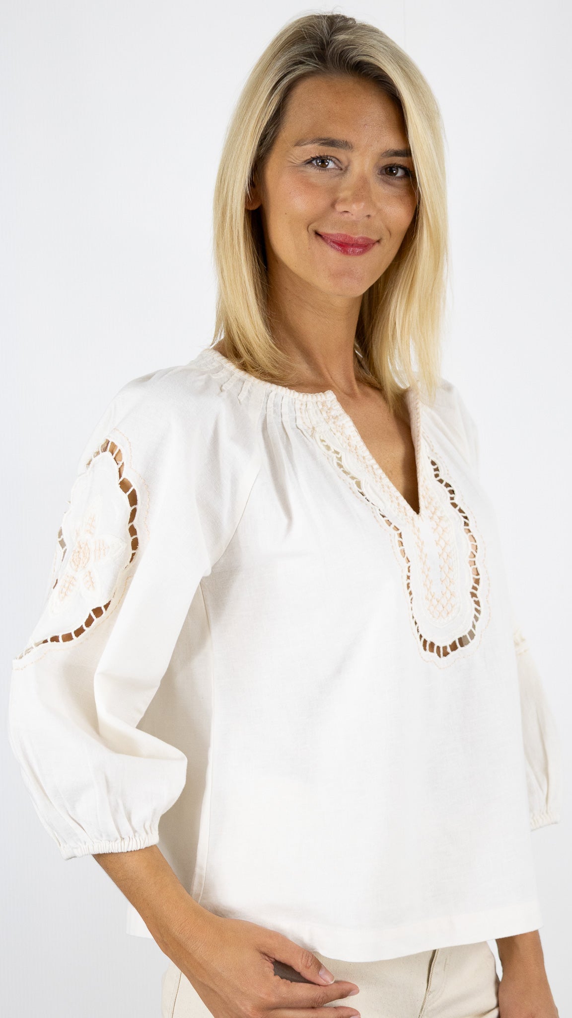 BLOUSE BRODEE EN COTON ECRU GERARD DAREL ULALI
