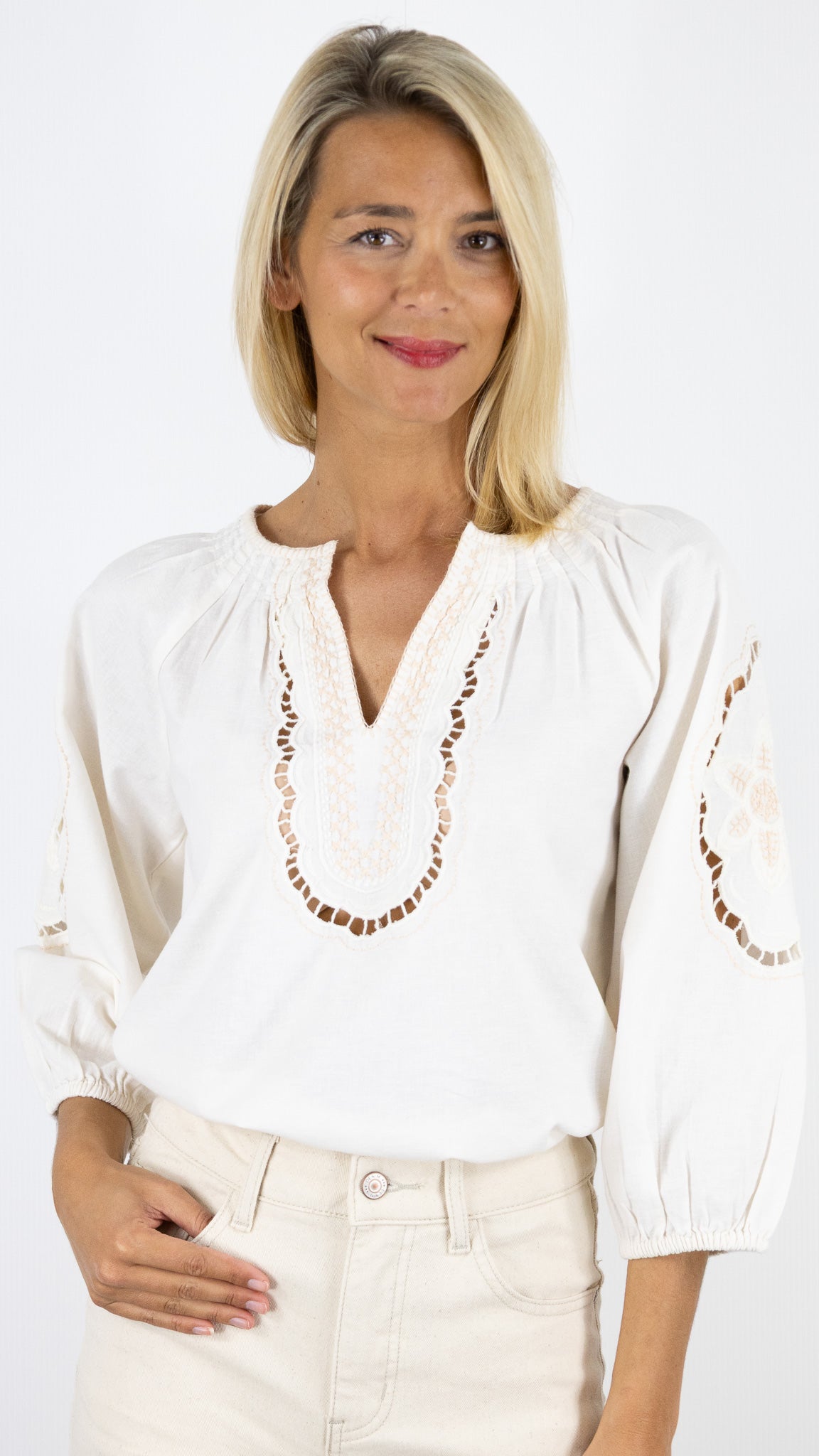 BLOUSE BRODEE EN COTON ECRU GERARD DAREL ULALI