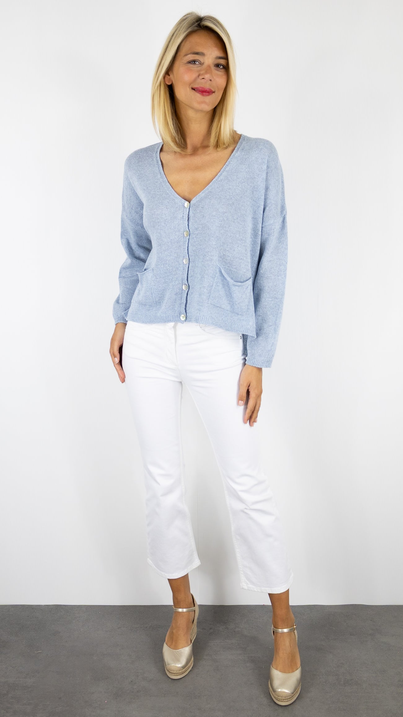 GILET V COURT FIN ALEXANDRE LAURENT V8205##COLOR_JEANS