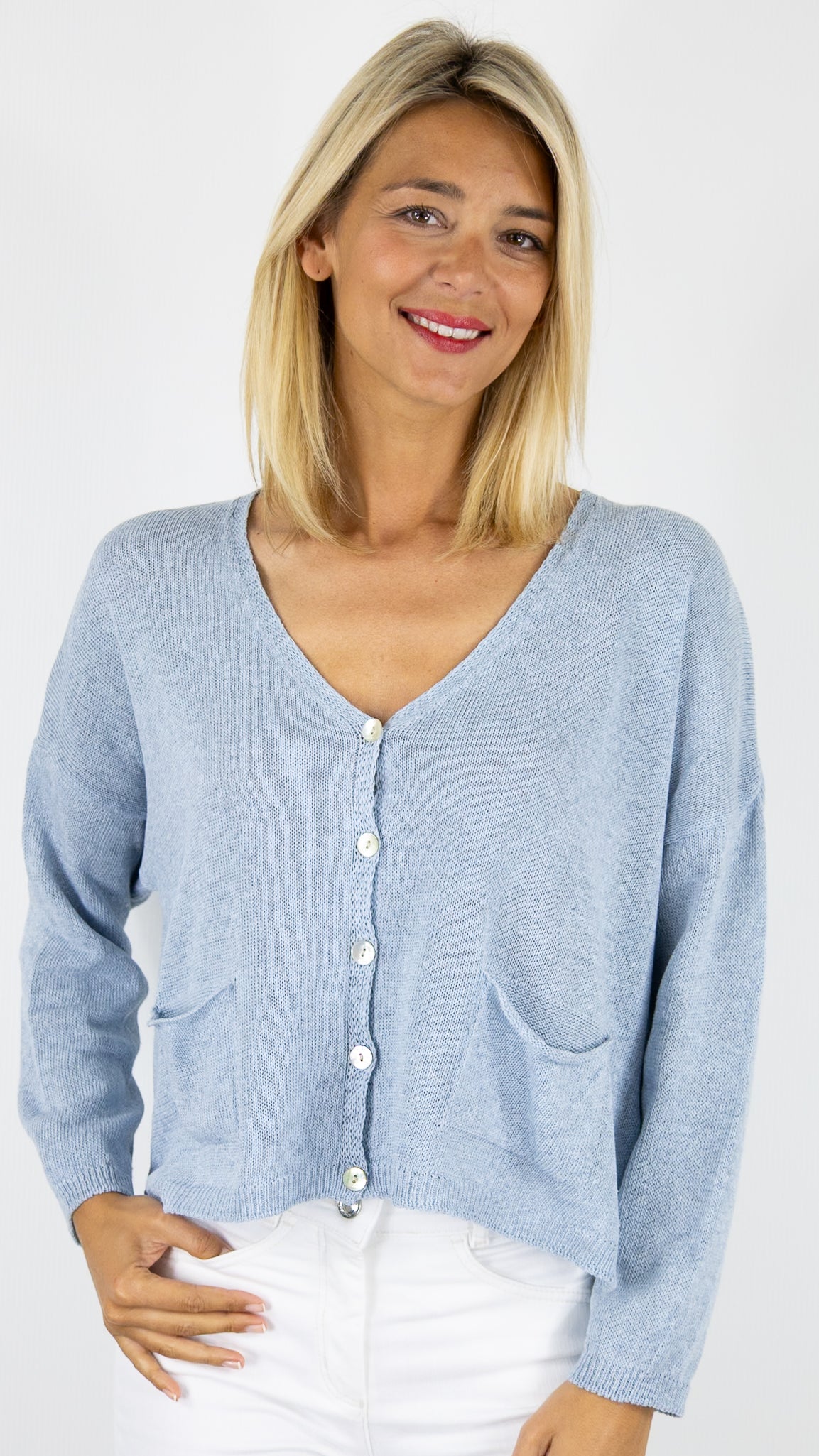 GILET V COURT FIN ALEXANDRE LAURENT V8205##COLOR_JEANS