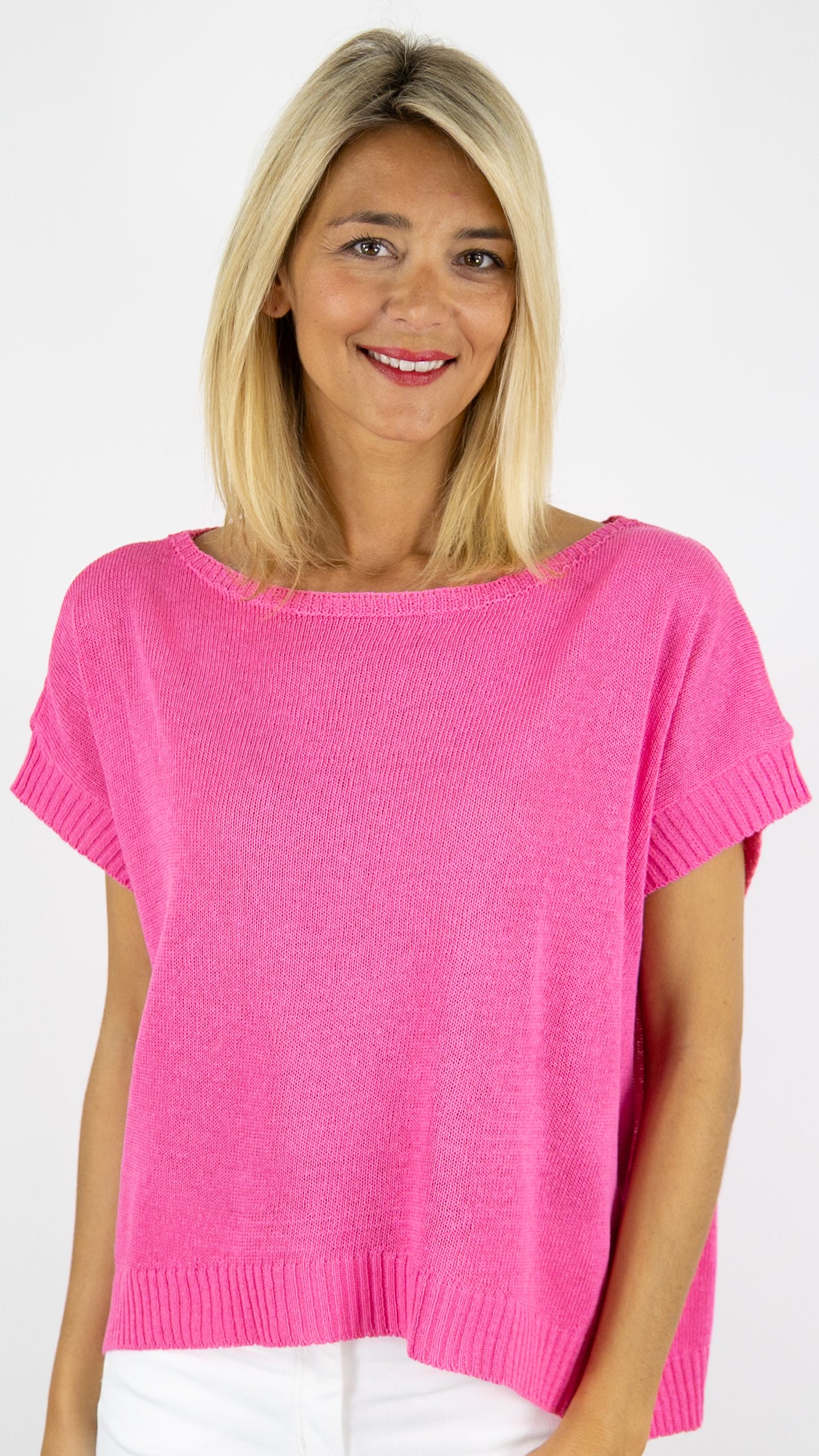 PULL AMPLE MANCHES COURTES EN MAILLE ALEXANDRE LAURENT V8211#COLOR_FUSHIA