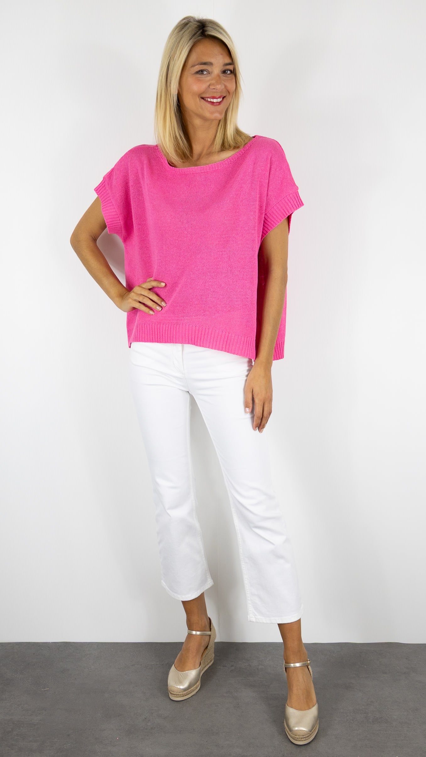 PULL AMPLE MANCHES COURTES EN MAILLE ALEXANDRE LAURENT V8211#COLOR_FUSHIA