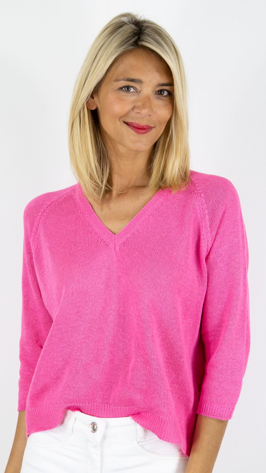 PULL V EN COTON ALEXANDRE LAURENT V8230#color_FUSHIA