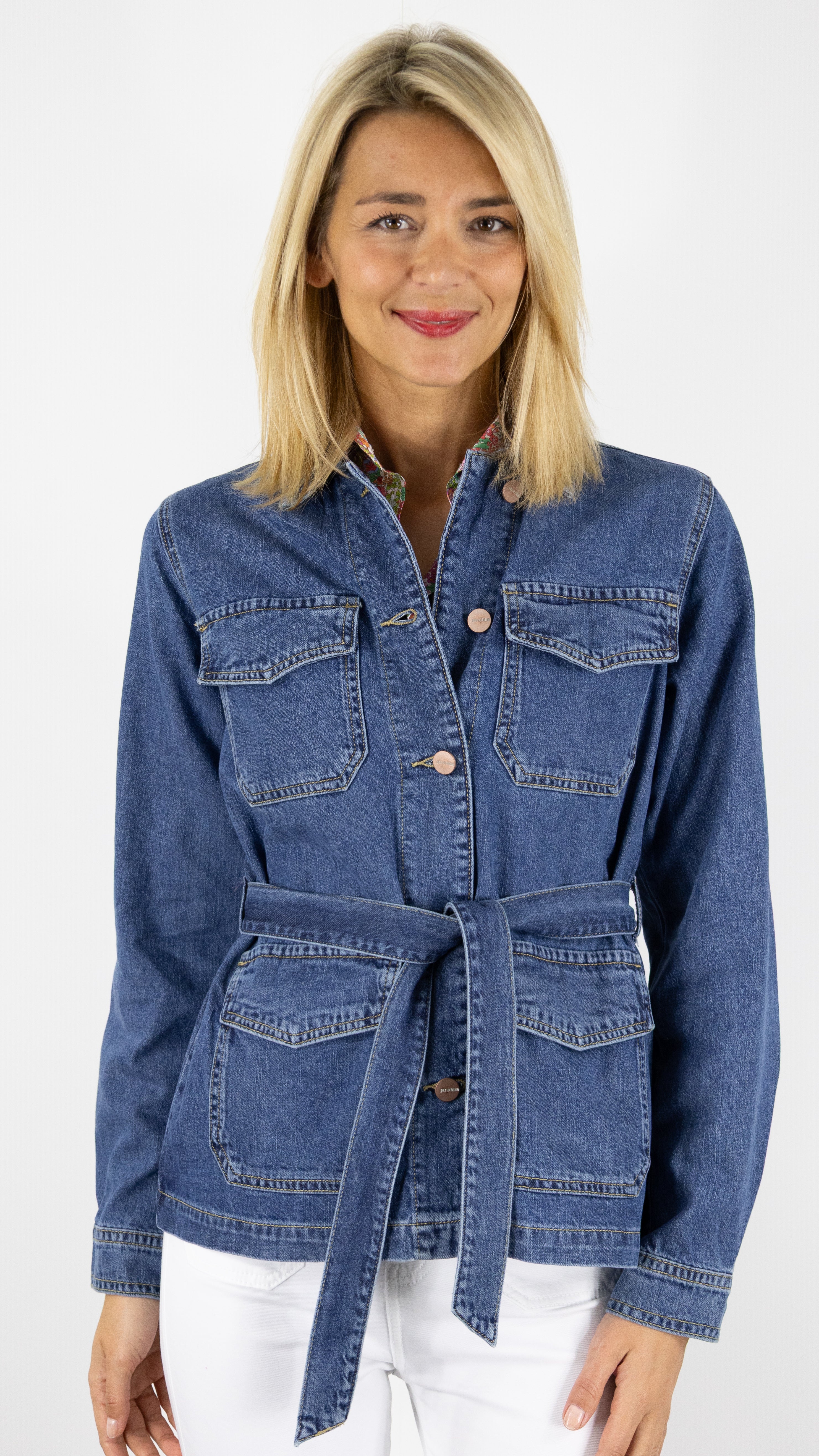 VESTE EN JEANS CEINTUREE JANE BLUE VAGUELETTE DENIM POP