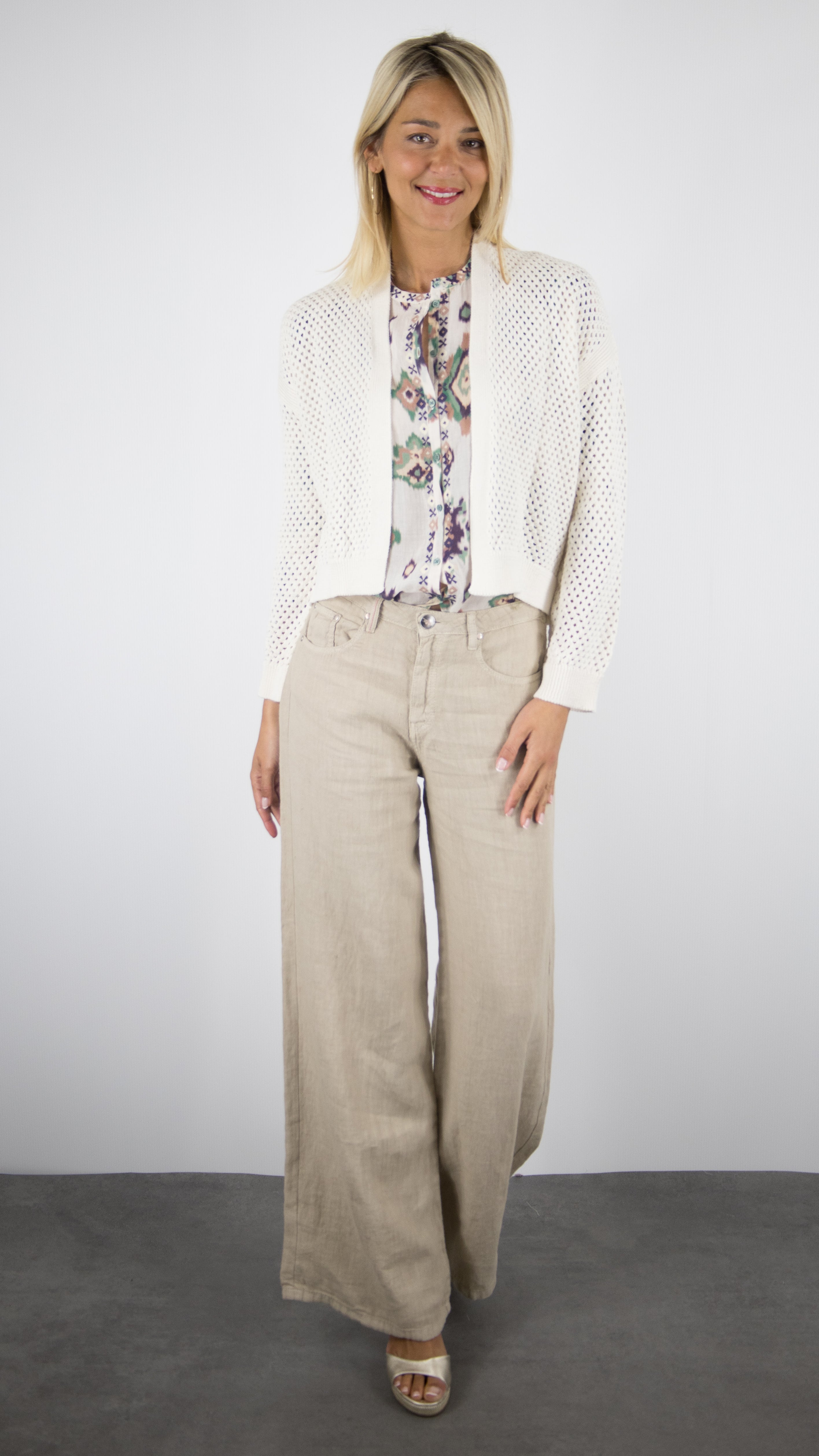 GILET OUVERT EN CROCHET ECRU FEMME AN'GE VALERIO