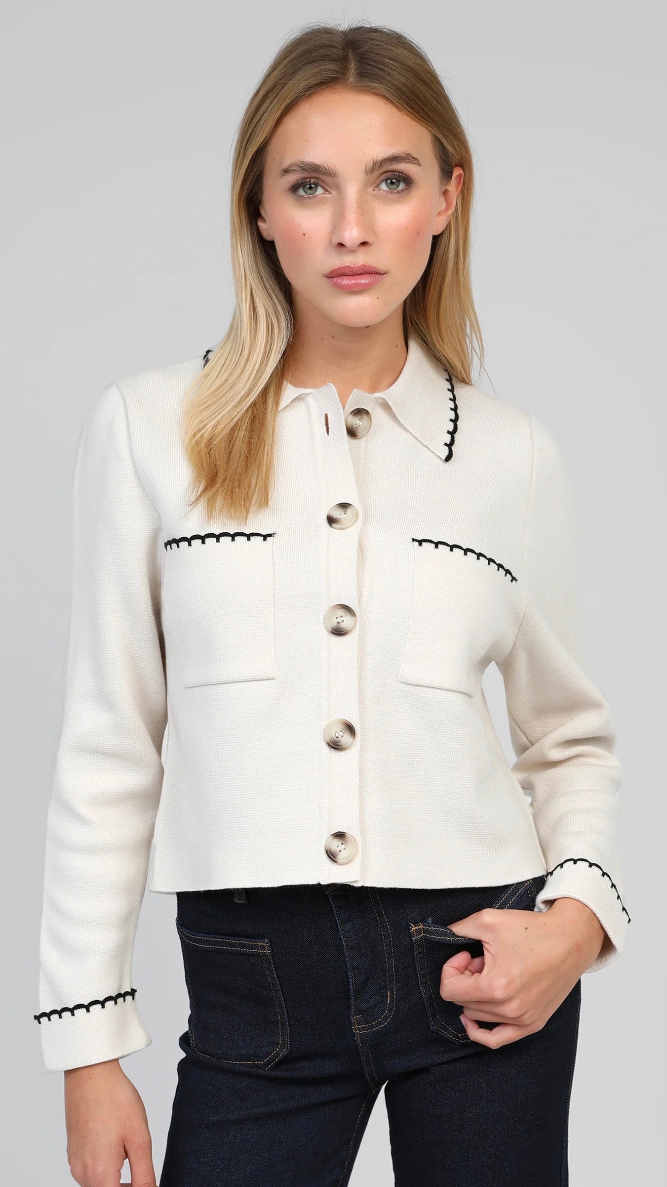 GILET COL POLO EN MAILLE ECRU AN'GE VALINA
