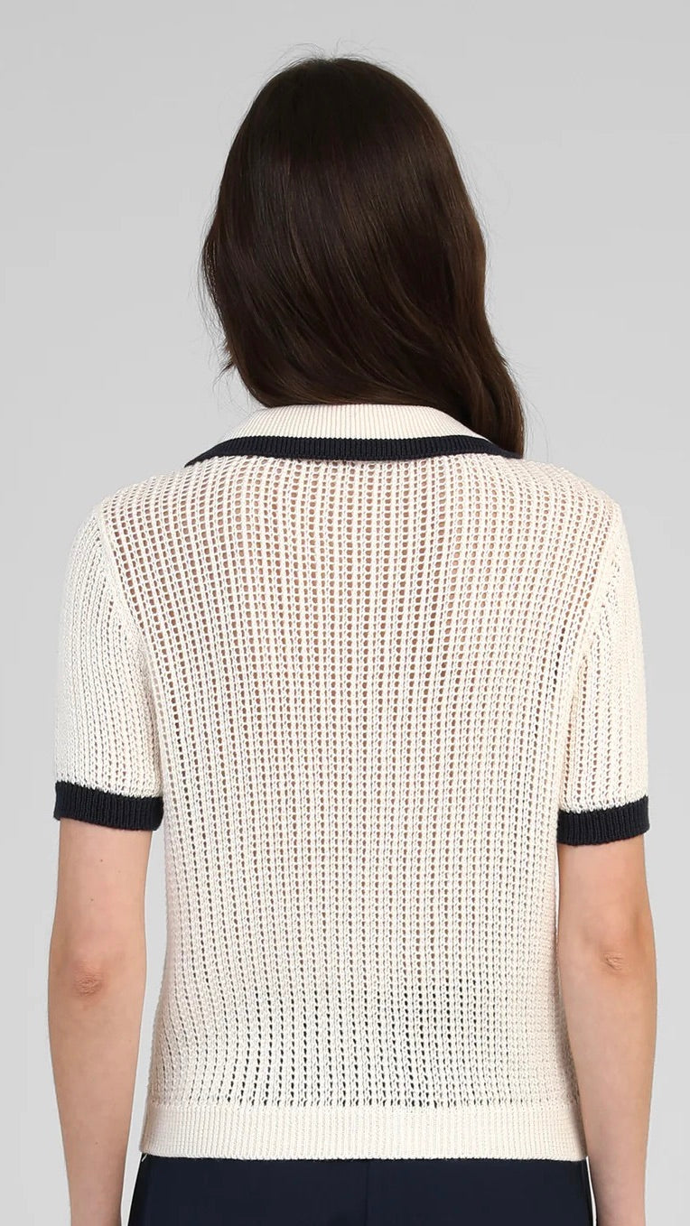 GILET POLO EN MAILLE MANCHES COURTES POUR FEMME ECRU AN'GE VAYABI