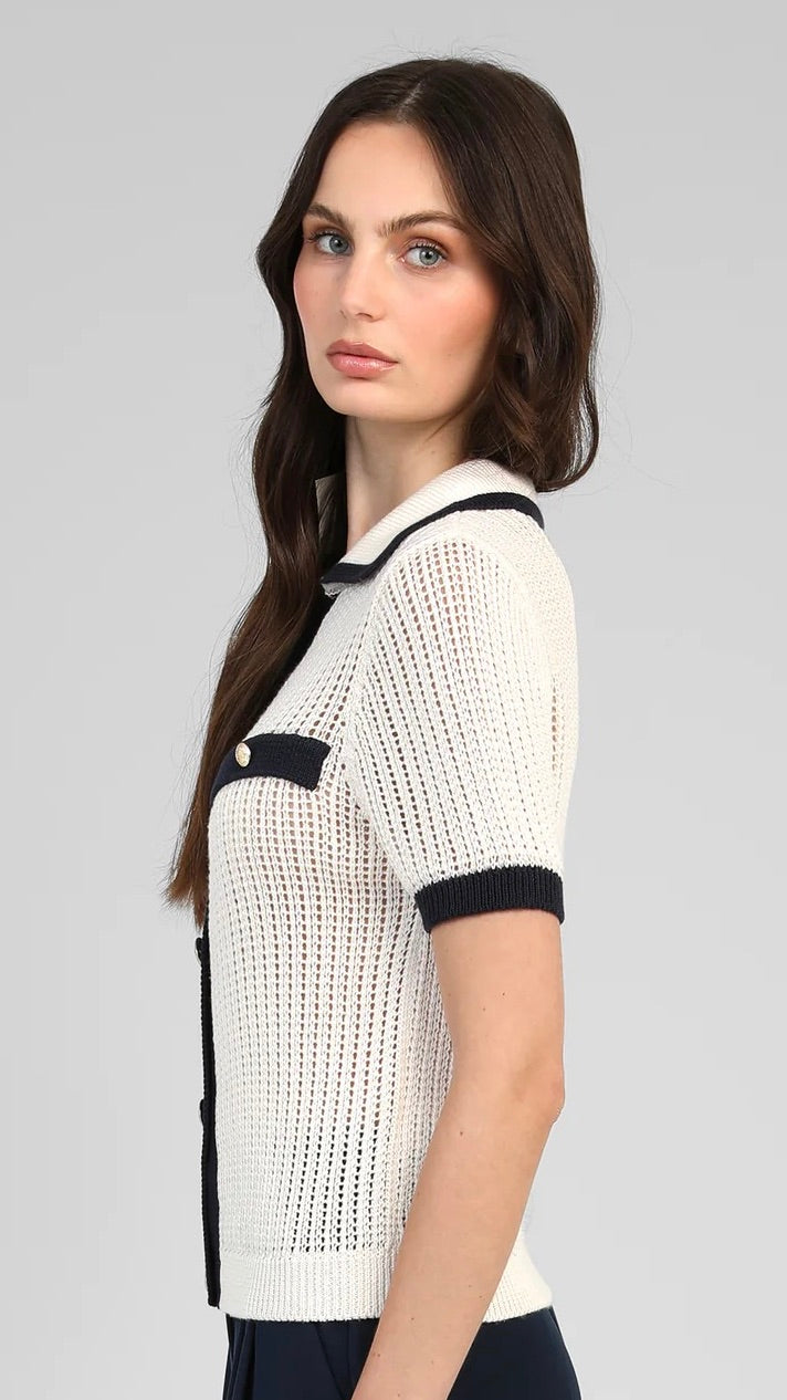 GILET POLO EN MAILLE MANCHES COURTES POUR FEMME ECRU AN'GE VAYABI