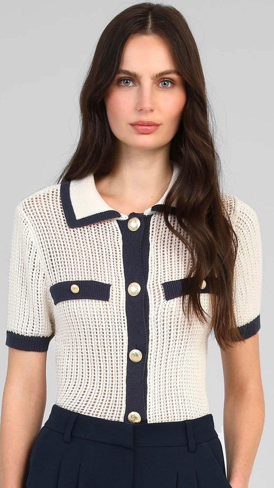 GILET POLO EN MAILLE MANCHES COURTES POUR FEMME ECRU AN'GE VAYABI
